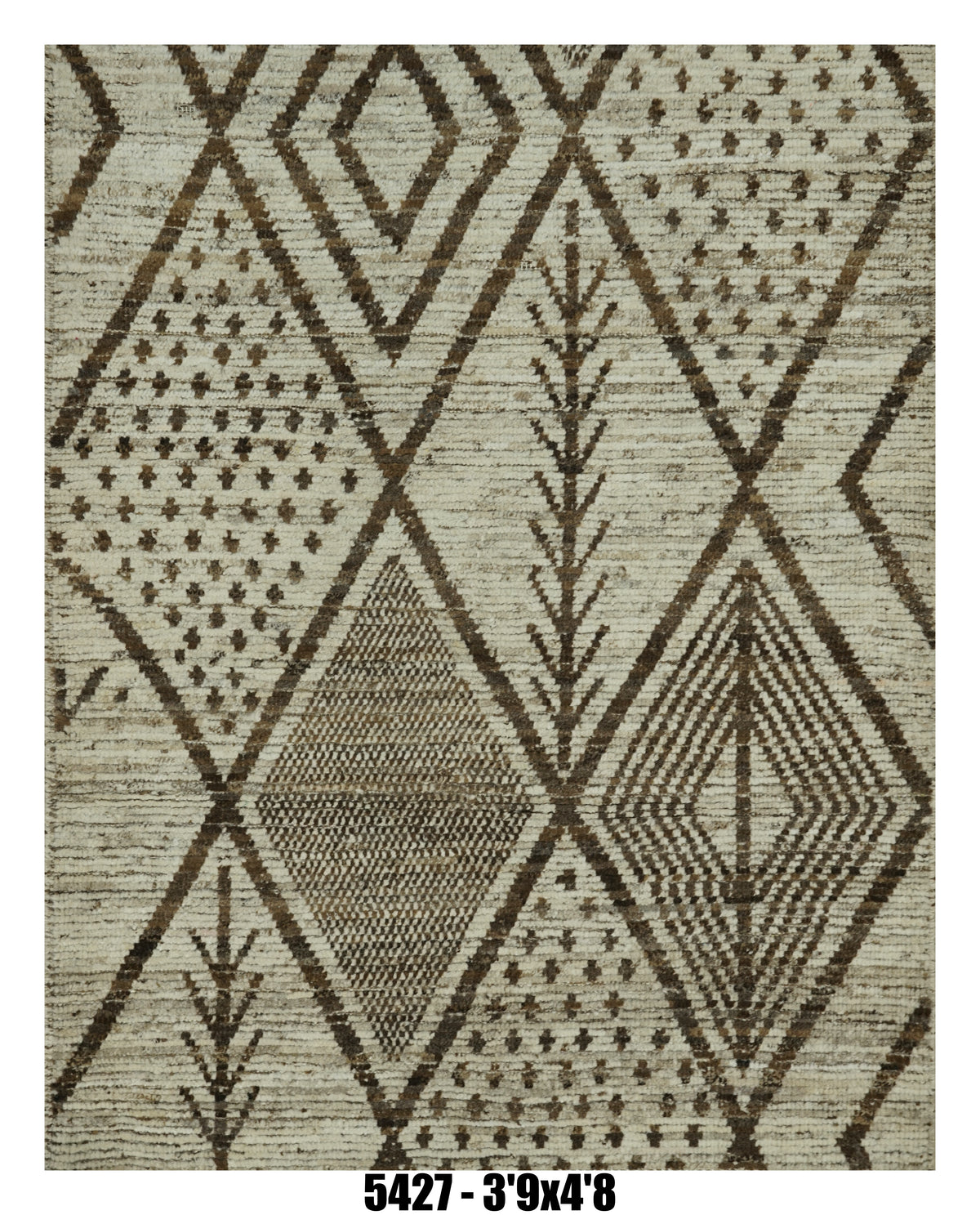 Moroccan Area Rug 3'9" x 4'8" | Ivory & Brown Berber Diamond