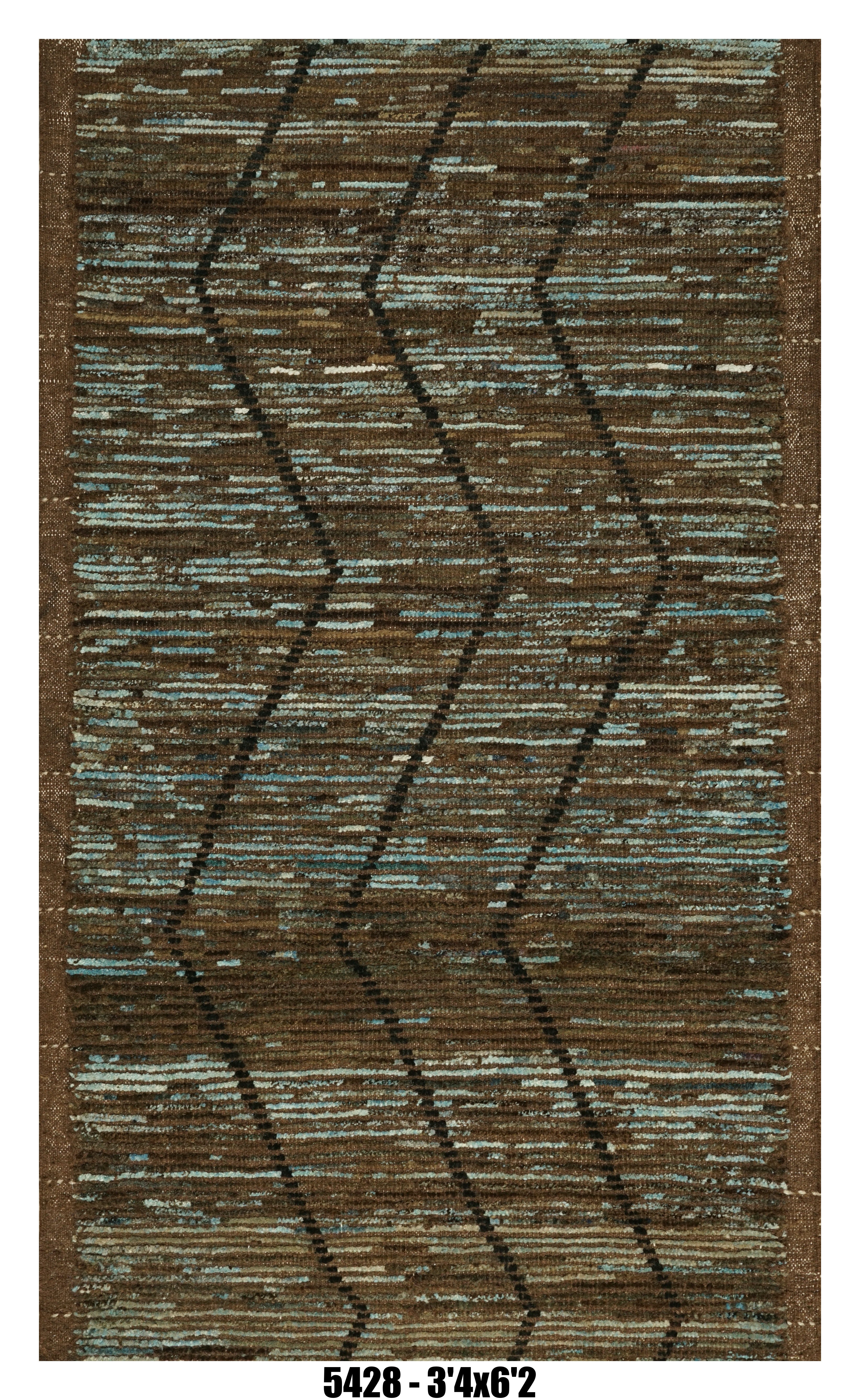 Moroccan Runner Rug 3'4" x 6'2" | Brown & Blue Chevron Pattern