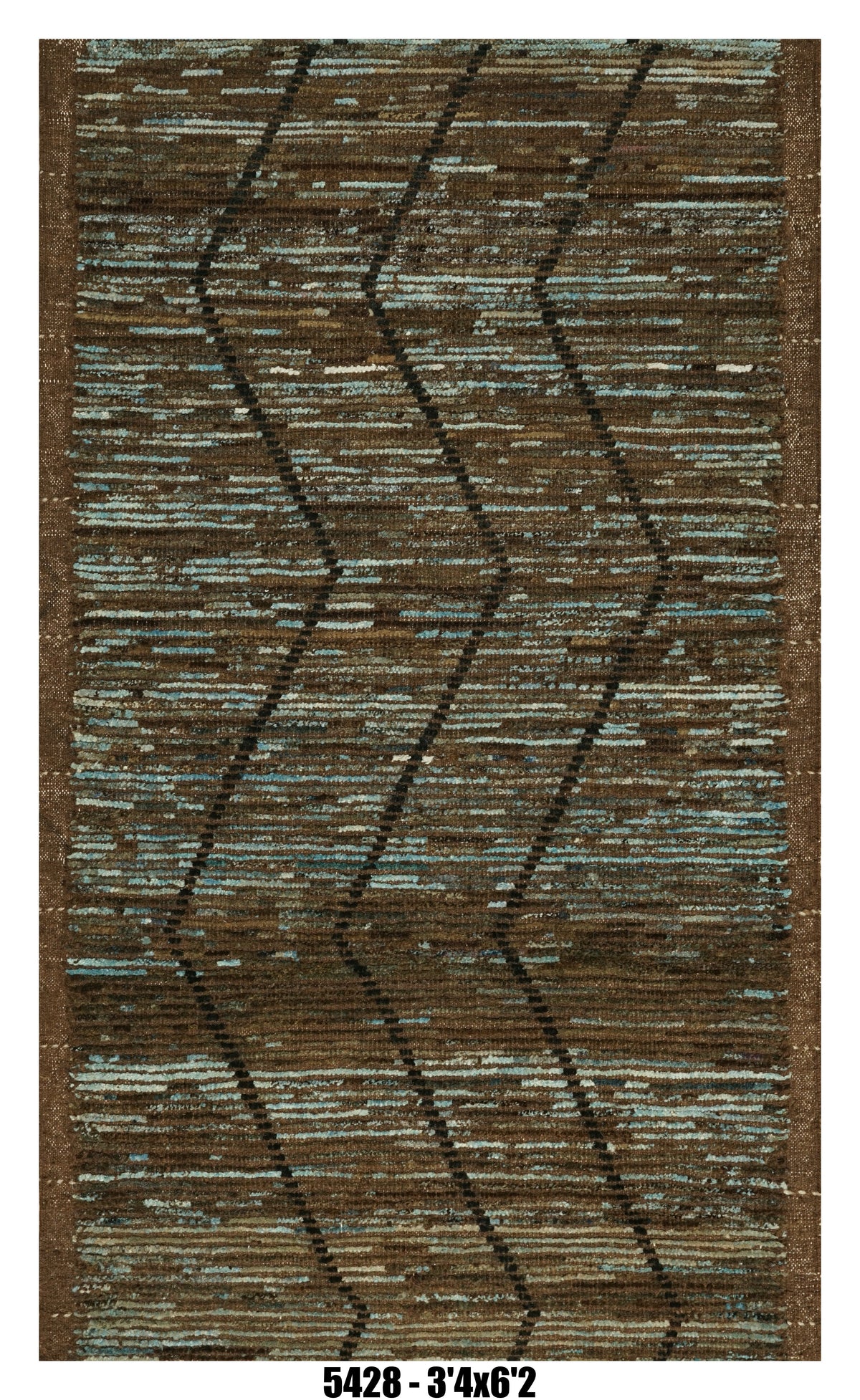 Moroccan Runner Rug 3'4" x 6'2" | Brown & Blue Chevron Pattern