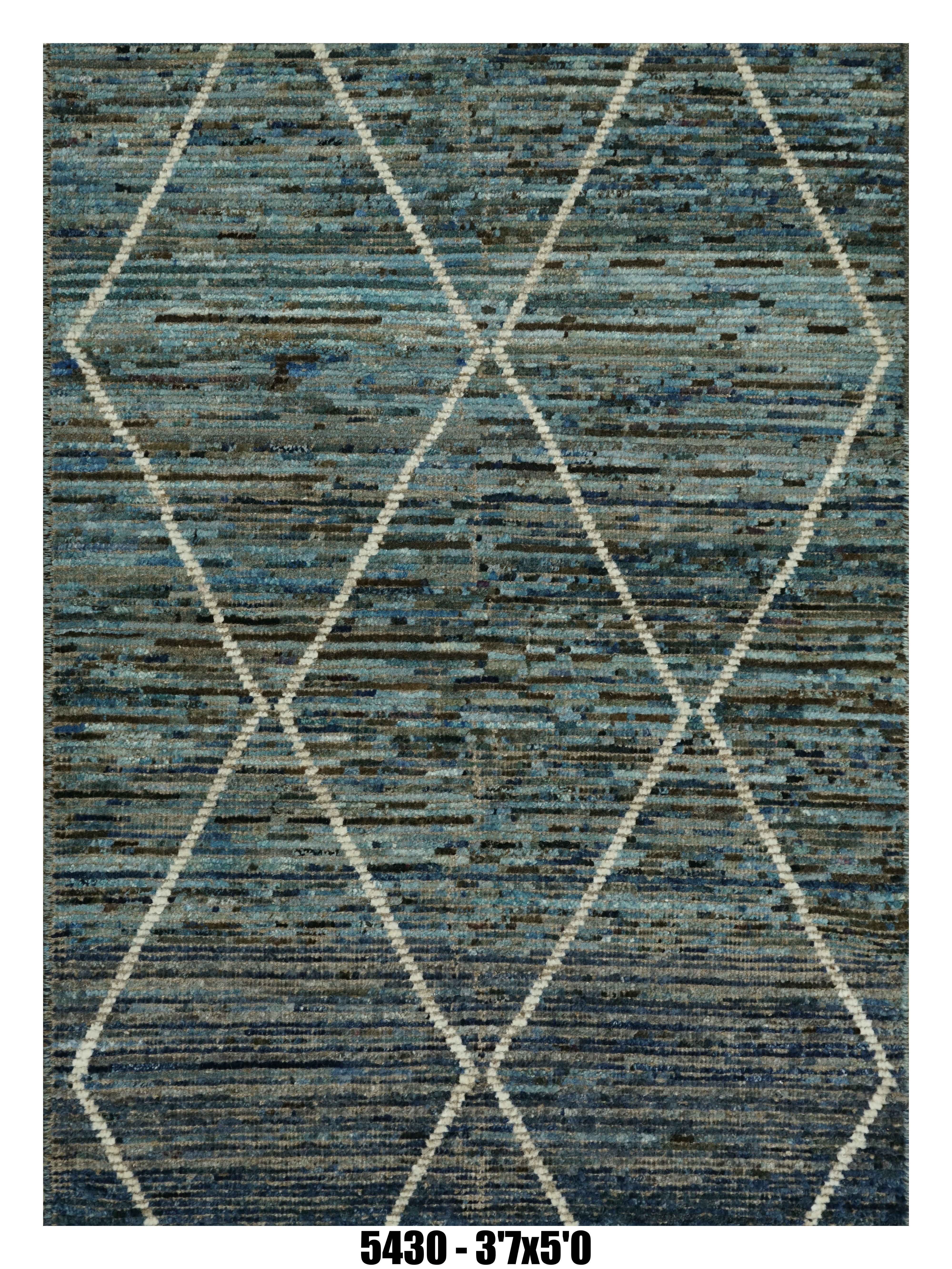Moroccan Area Rug 3'7" x 5'0"  | Blue Berber Diamond Pattern