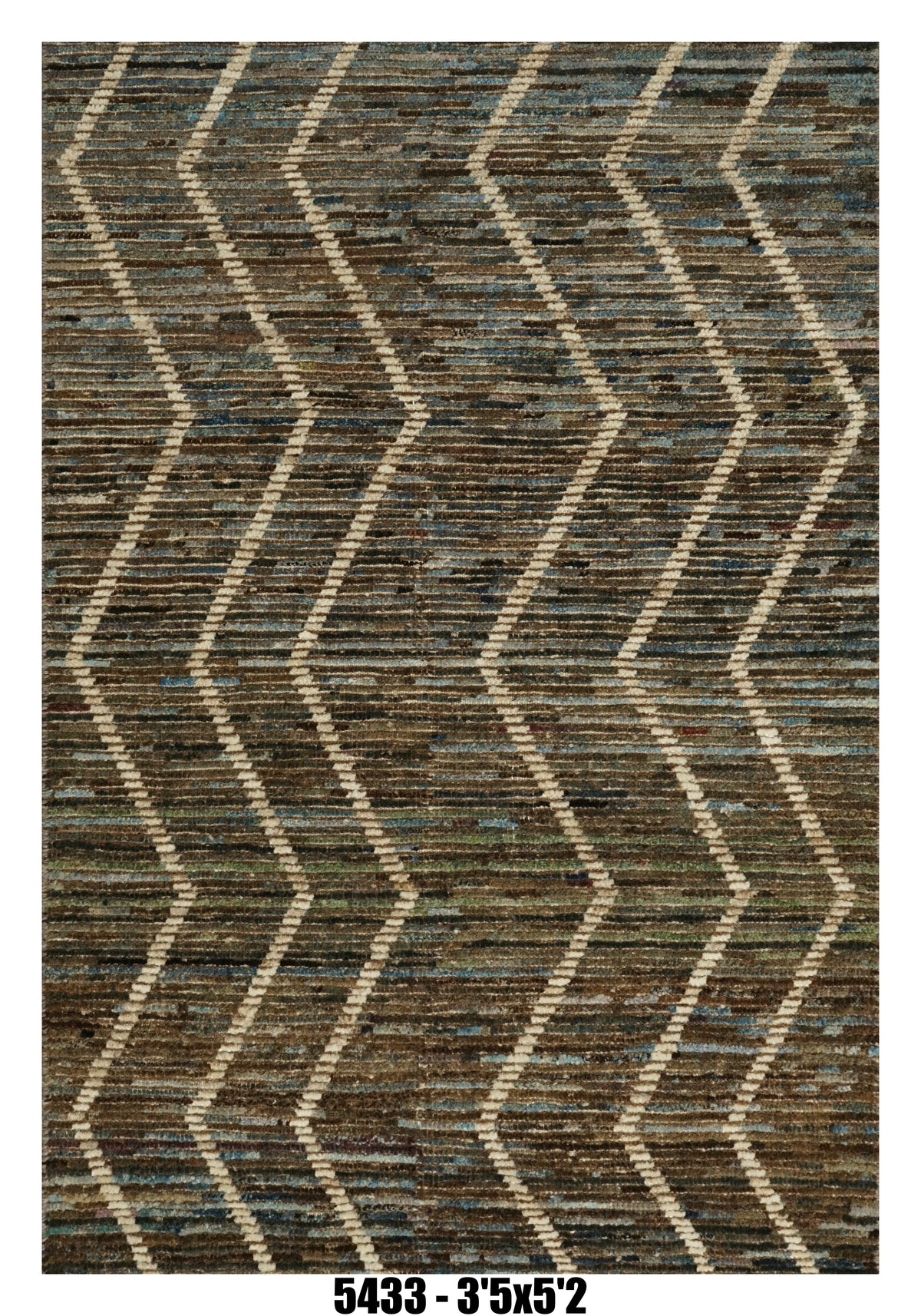 Moroccan Chevron Area Rug 3'5" x 5'2" | Earth Tone Blue Brown