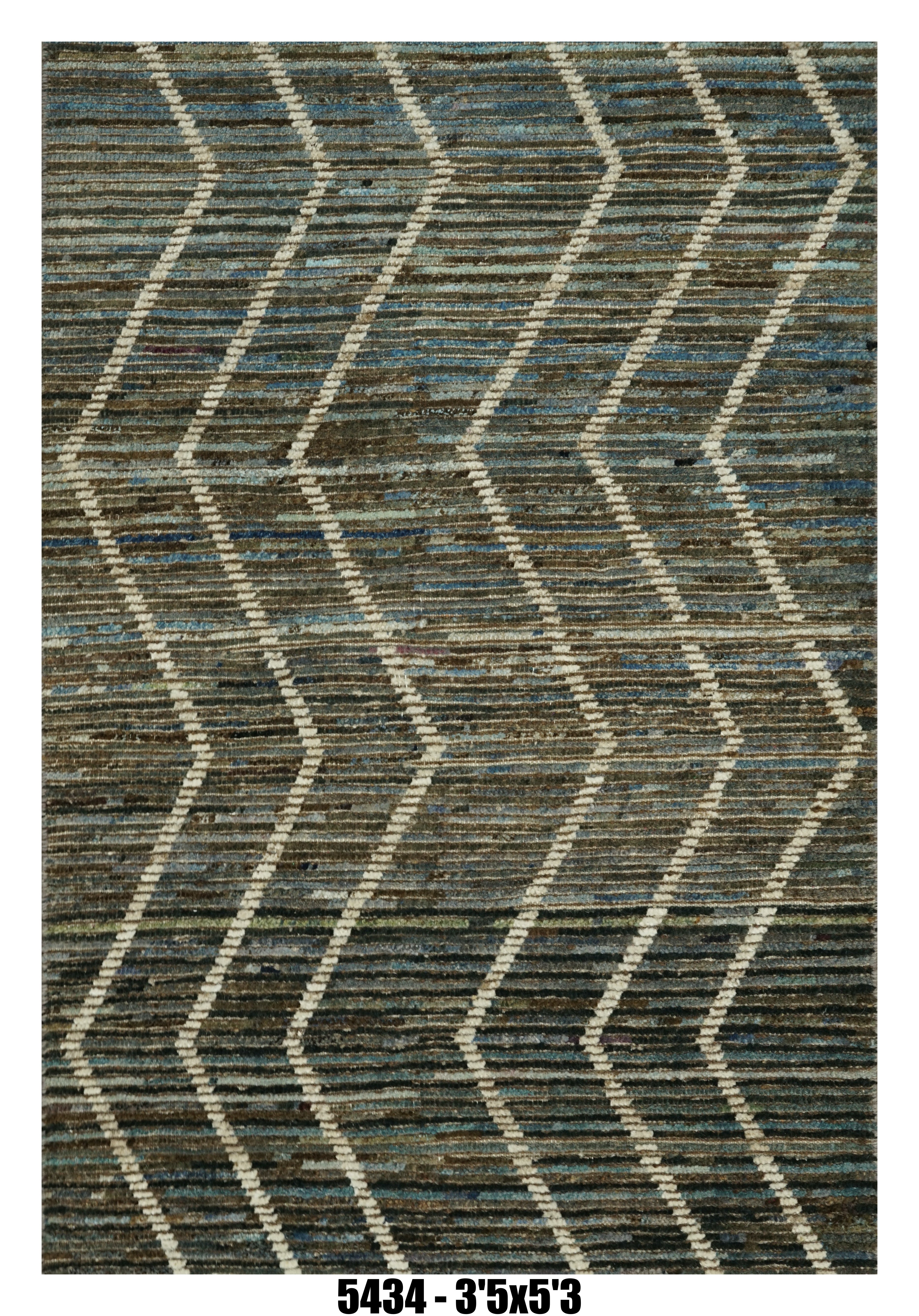 Moroccan Chevron Area Rug 3'5" x 5'3"| Blue Brown Wave Pattern  SKU#5434