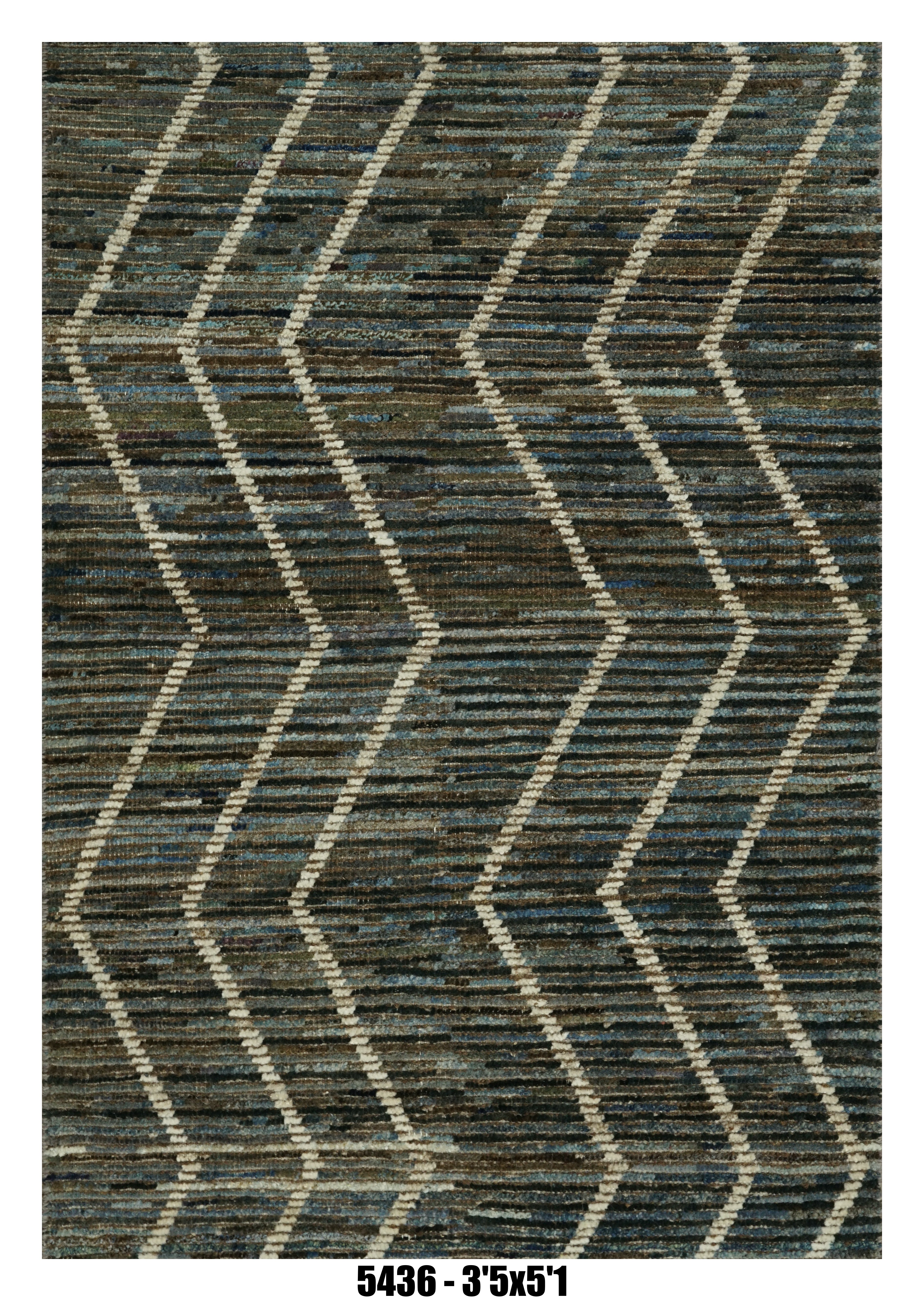 Moroccan Chevron Area Rug 3'5" x 5'1" – Blue Brown Textured Wave | SKU#5436