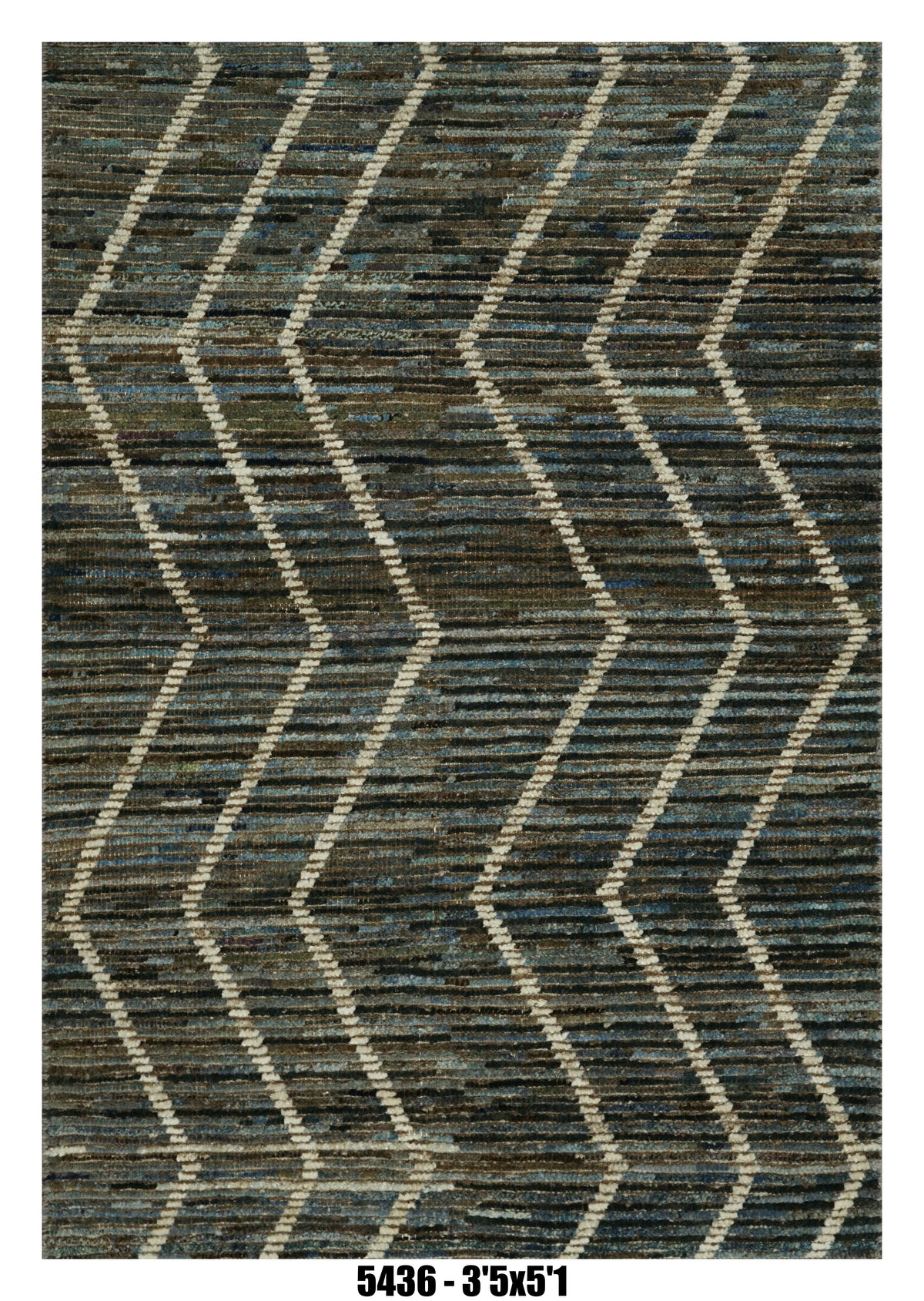 Moroccan Chevron Area Rug 3'5" x 5'1" – Blue Brown Textured Wave | SKU#5436