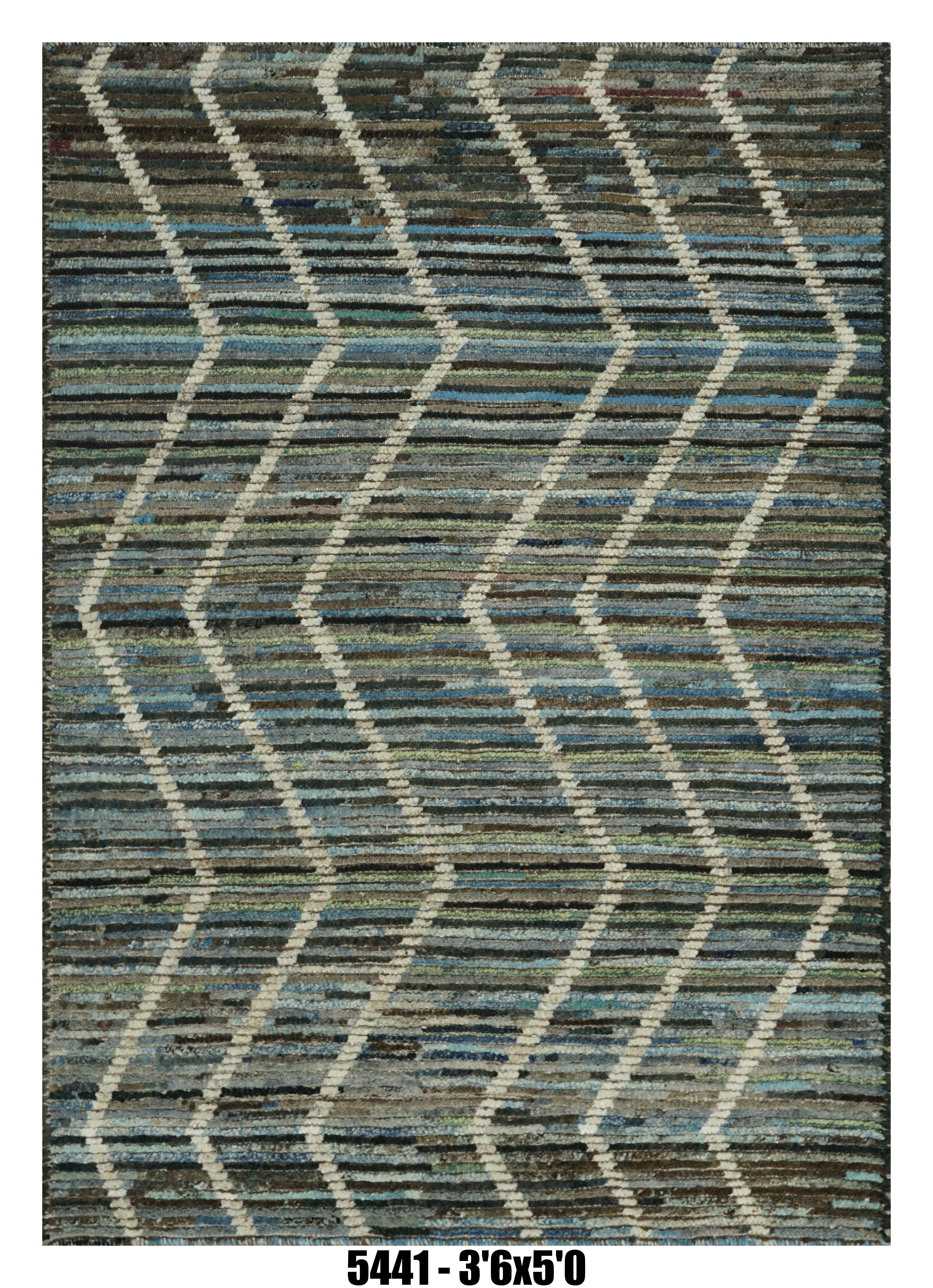Moroccan Chevron Area Rug 3'6" x 5'0" | Blue Multi-Tone Wave