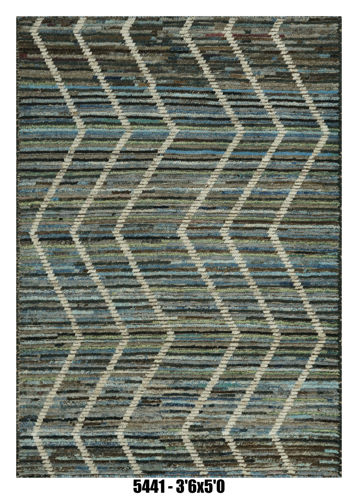 Moroccan Chevron Area Rug 3'6" x 5'0" | Blue Multi-Tone Wave