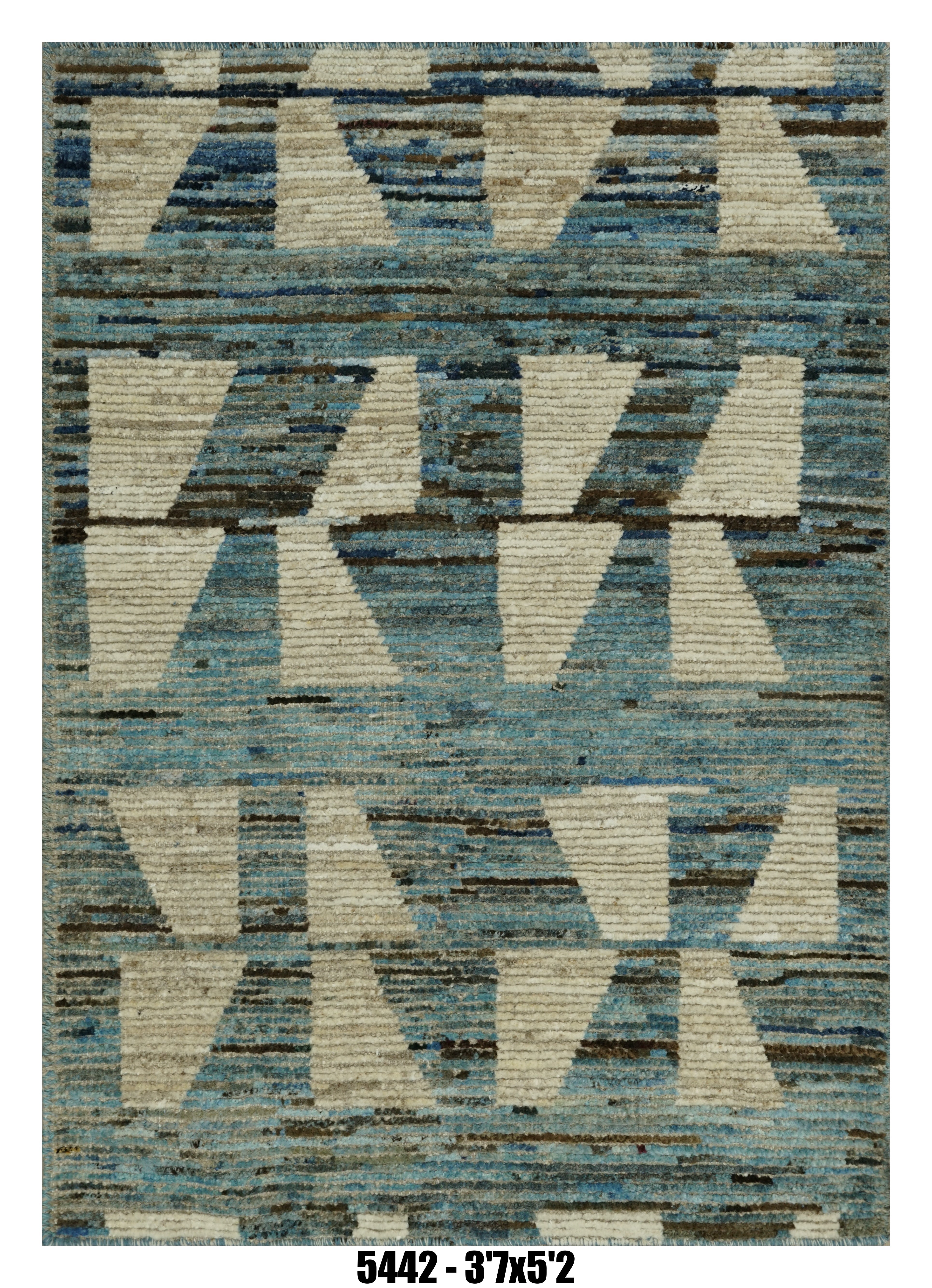 Moroccan Tribal Block Area Rug 3'7" x 5'2" | Blue Ivory Pattern