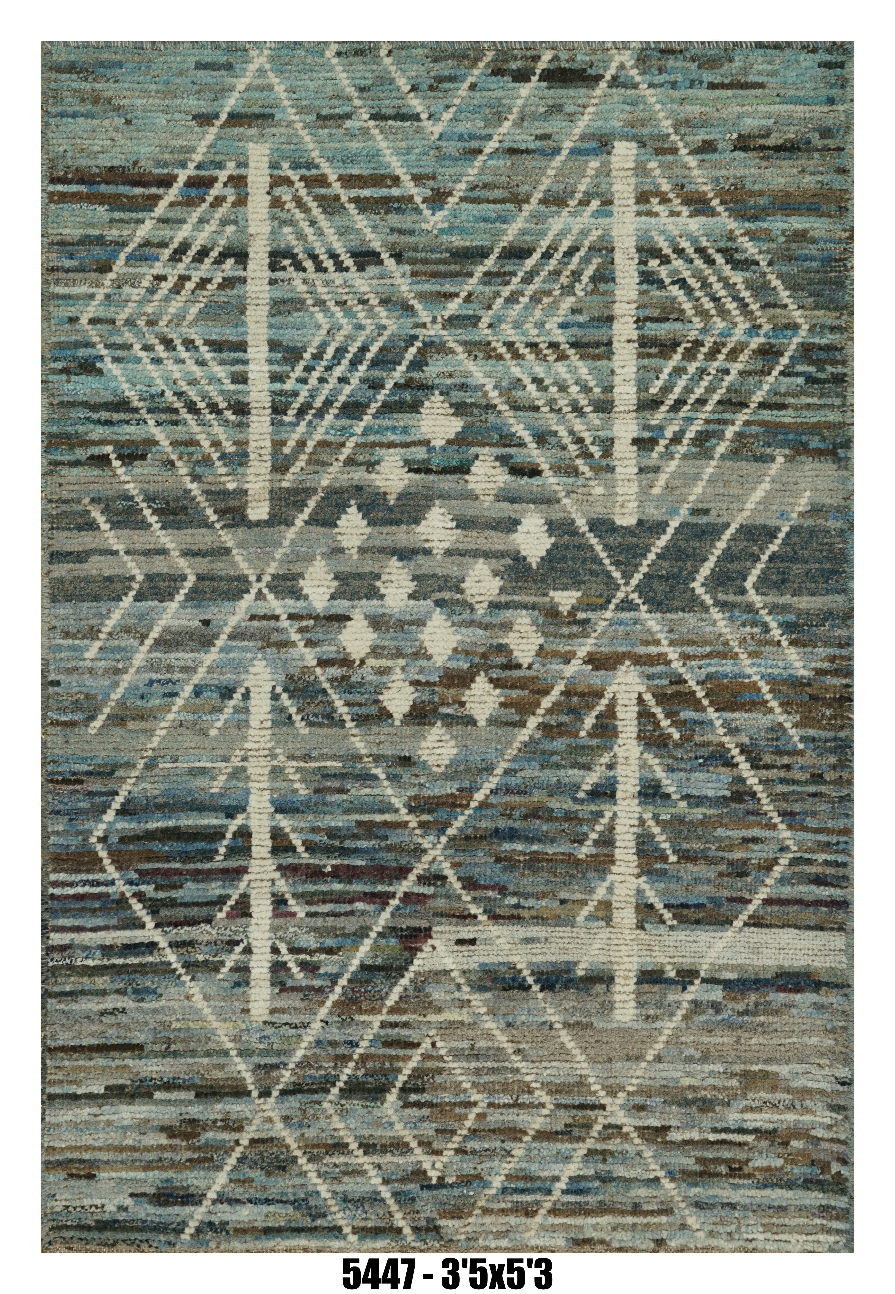 Moroccan Tribal Diamond Area Rug 3'5" x 5'3" | Blue Multi Pattern