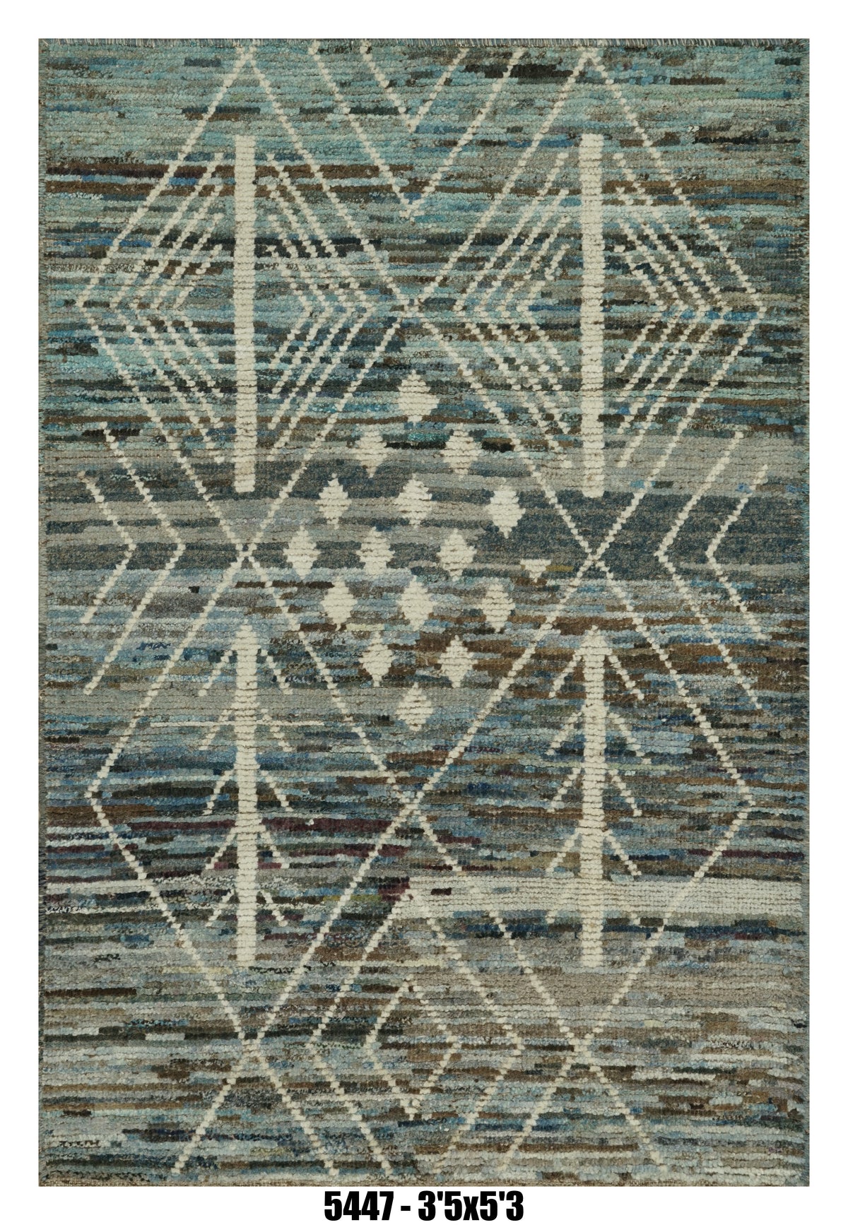 Moroccan Tribal Diamond Area Rug 3'5" x 5'3" | Blue Multi Pattern