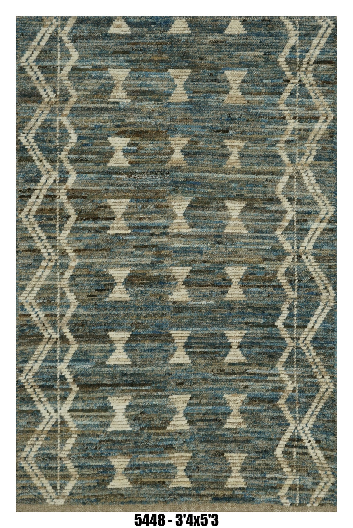 Moroccan Tribal Border Area Rug 3'4" x 5'3" | Blue Multi Geometric