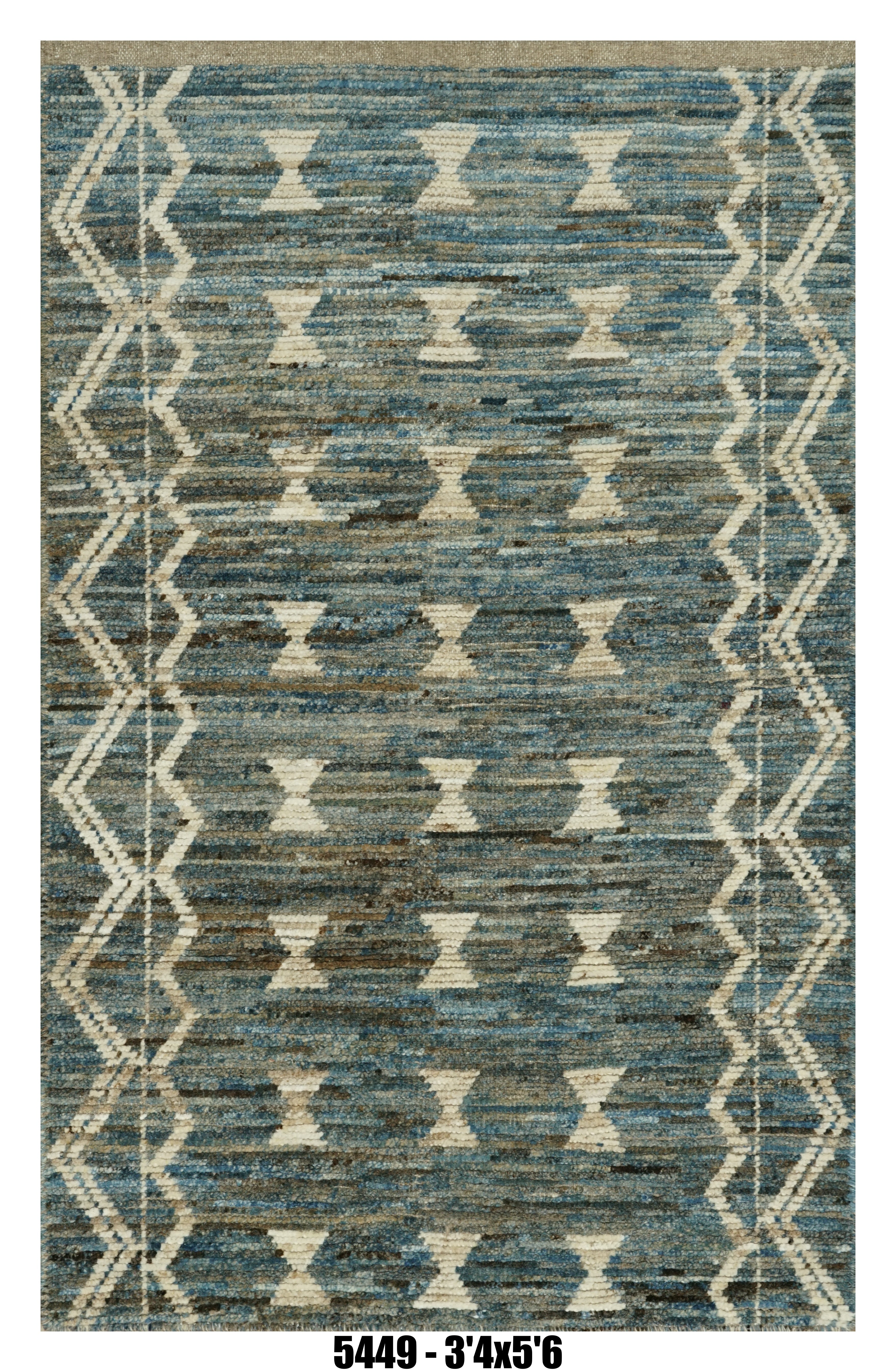 Moroccan Tribal Border Area Rug 3'4" x 5'6" | Blue Multi Geometric