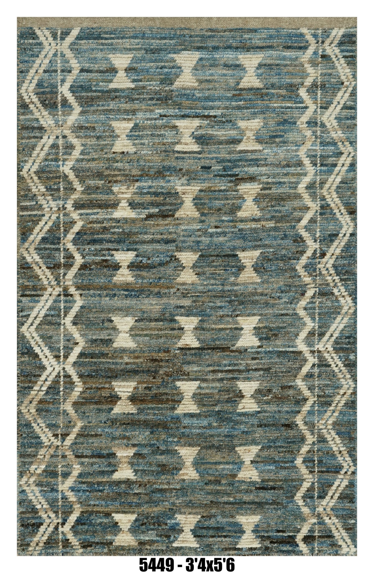 Moroccan Tribal Border Area Rug 3'4" x 5'6" | Blue Multi Geometric
