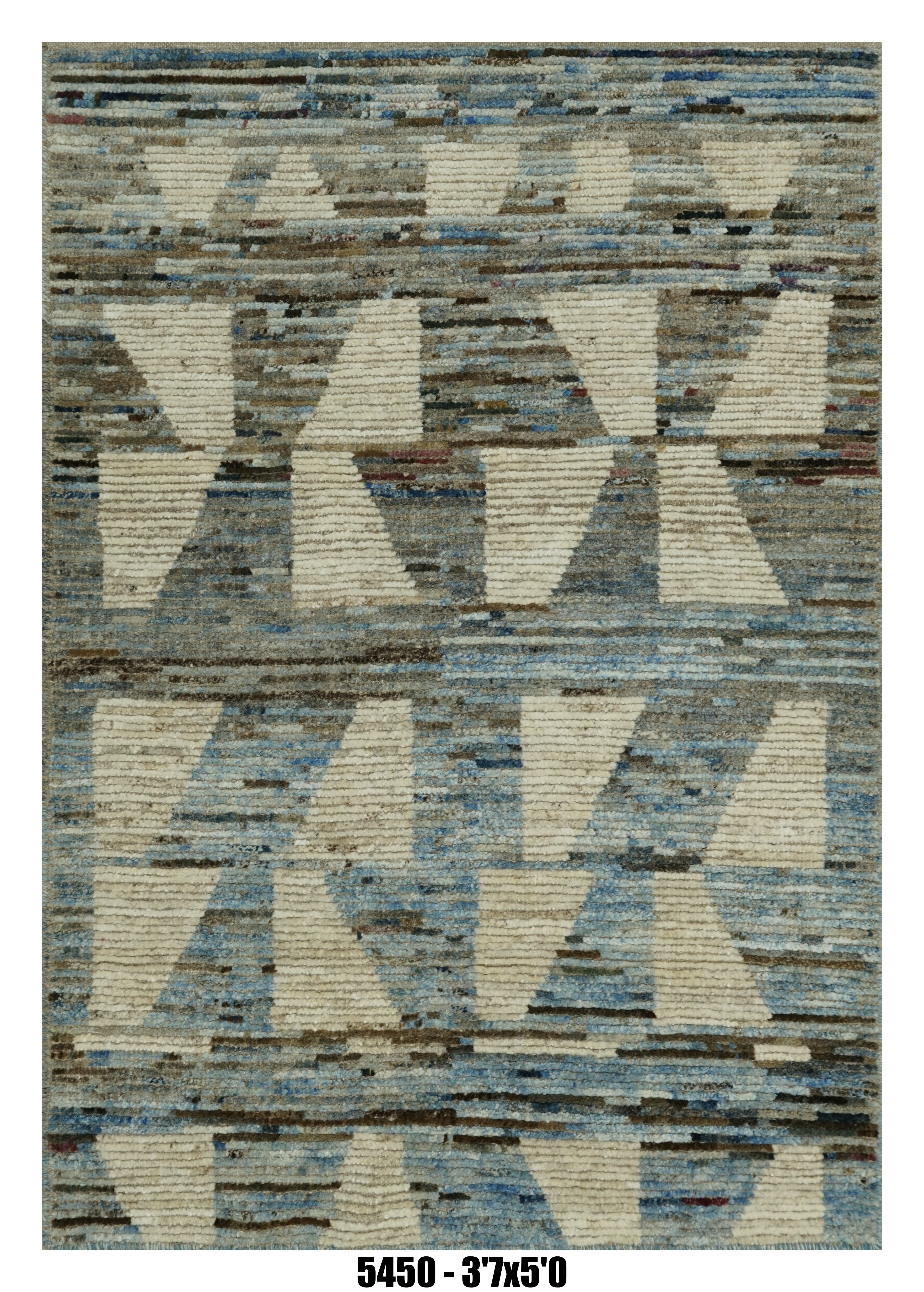 Moroccan Geometric Block Area Rug 3'7" x 5'0" | Blue & Cream Pattern