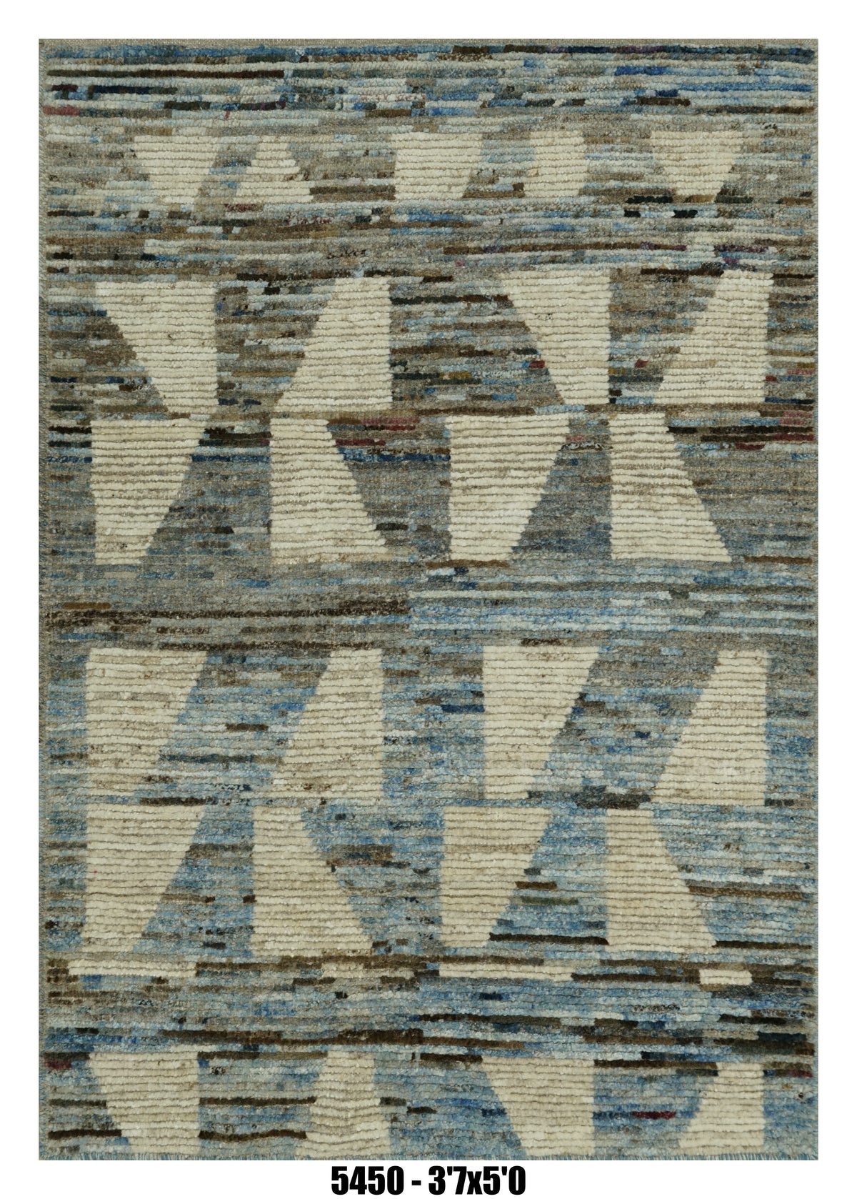 Moroccan Geometric Block Area Rug 3'7" x 5'0" | Blue & Cream Pattern