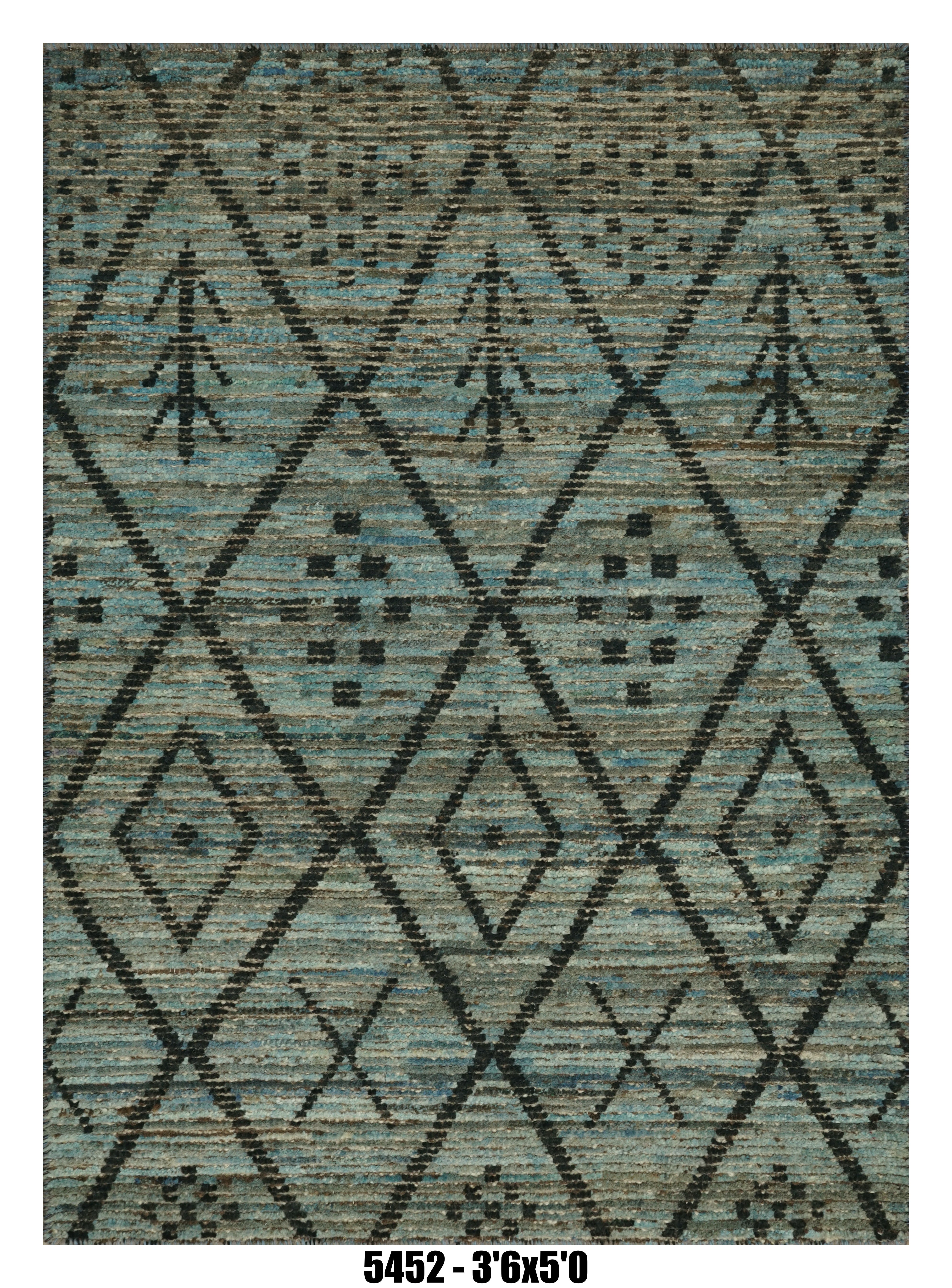 Moroccan Area Rug 3'6" x 5'0"  |  Teal Blue Tribal Diamond Pattern