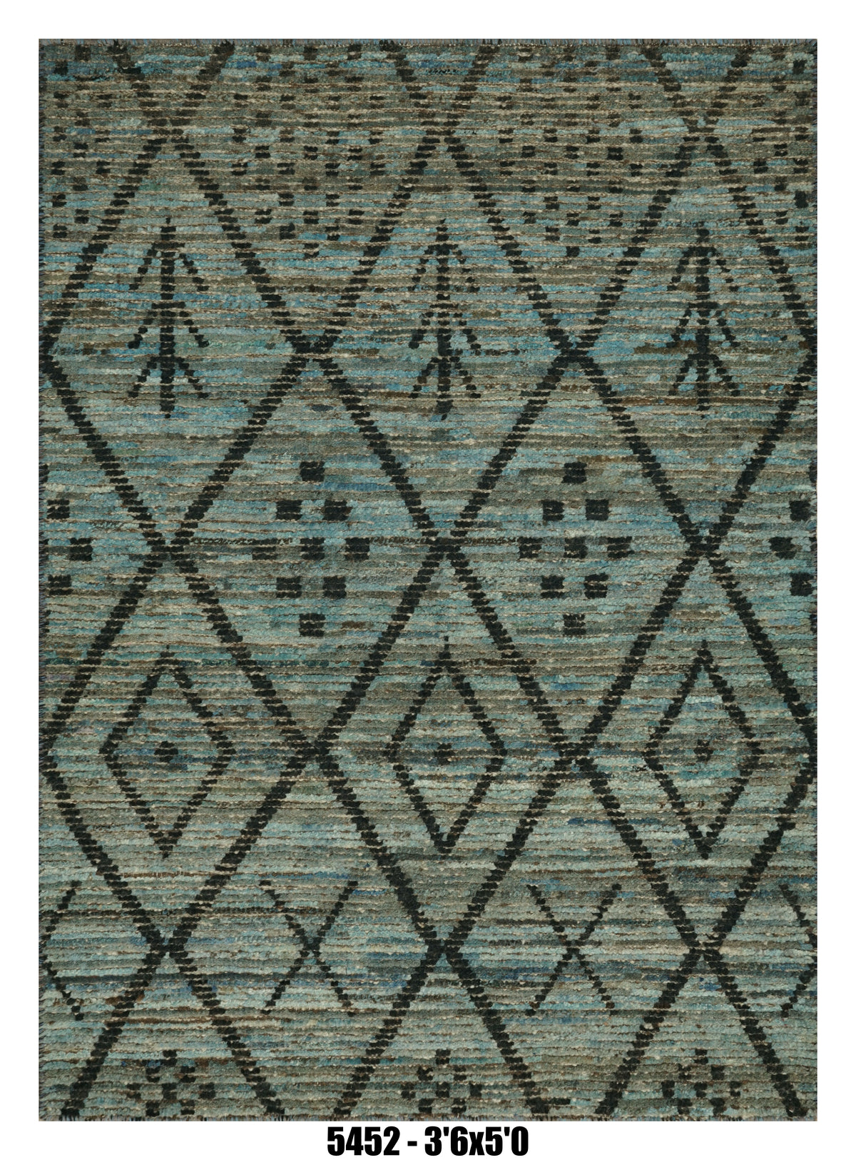 Moroccan Area Rug 3'6" x 5'0"  |  Teal Blue Tribal Diamond Pattern