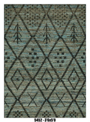 Moroccan Area Rug 3'6" x 5'0"  |  Teal Blue Tribal Diamond Pattern
