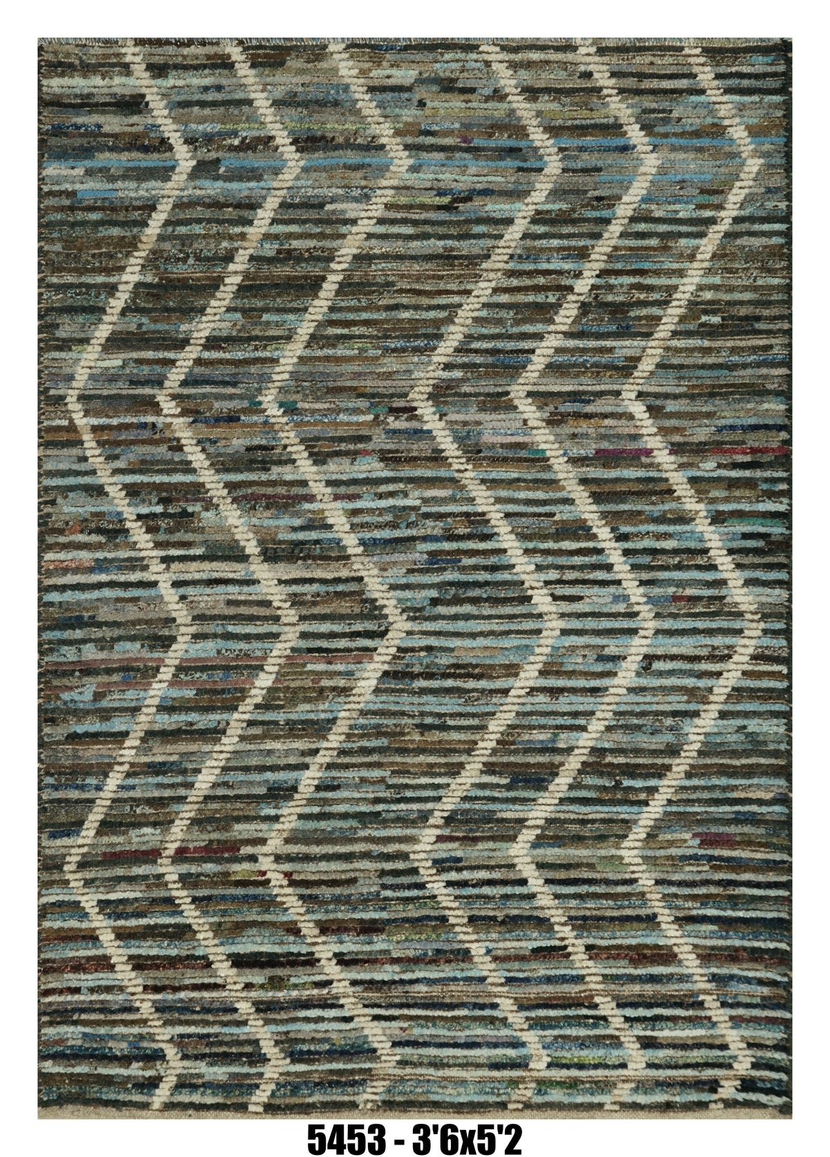 Moroccan Chevron Area Rug 3'6" x 5'2" | Blue Green Textured Wave