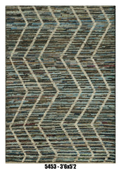 Moroccan Chevron Area Rug 3'6" x 5'2" | Blue Green Textured Wave