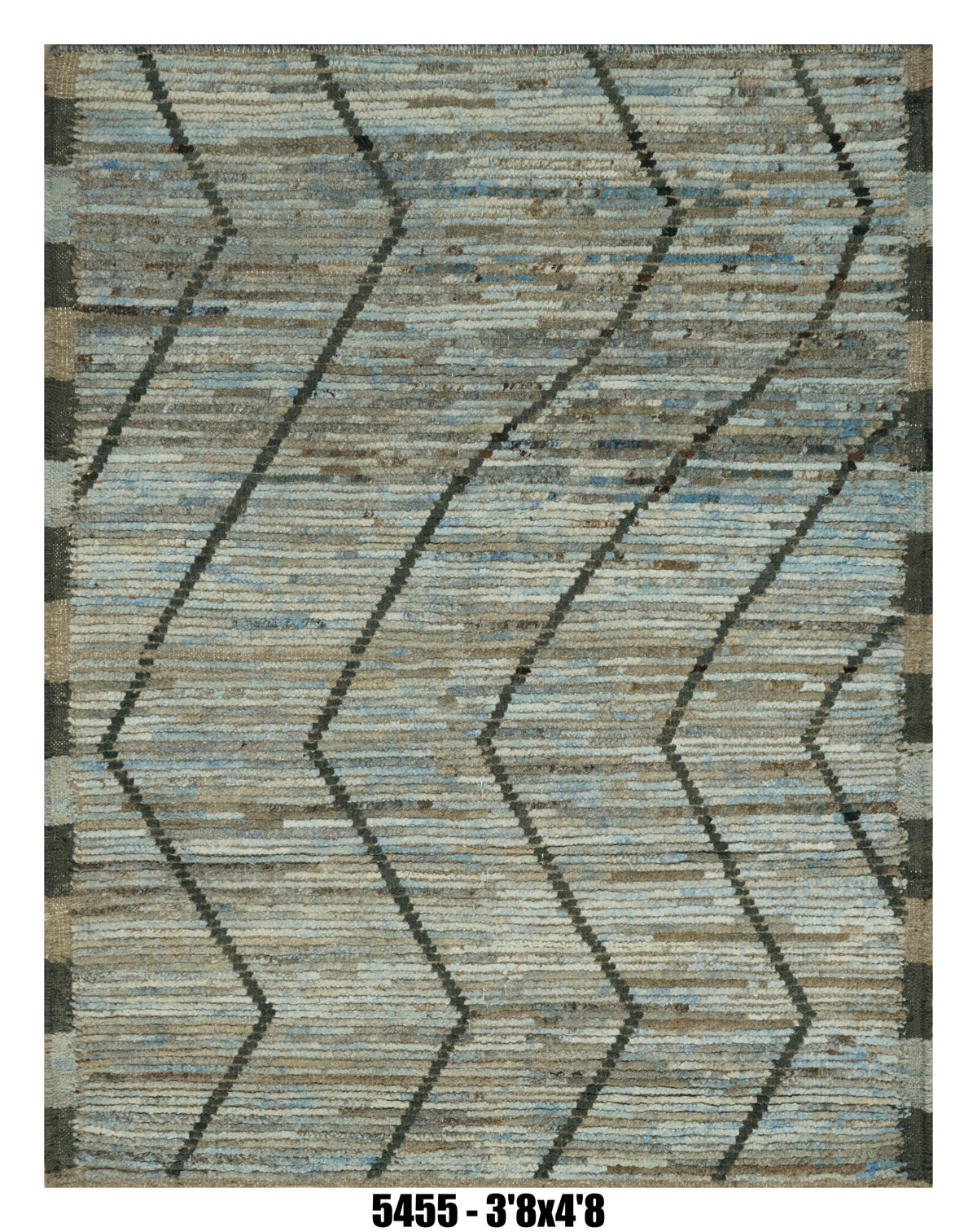 Moroccan Chevron Area Rug 3'8" x 4'8" |  Blue Beige Textured Wave