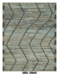 Moroccan Chevron Area Rug 3'8" x 4'8" |  Blue Beige Textured Wave