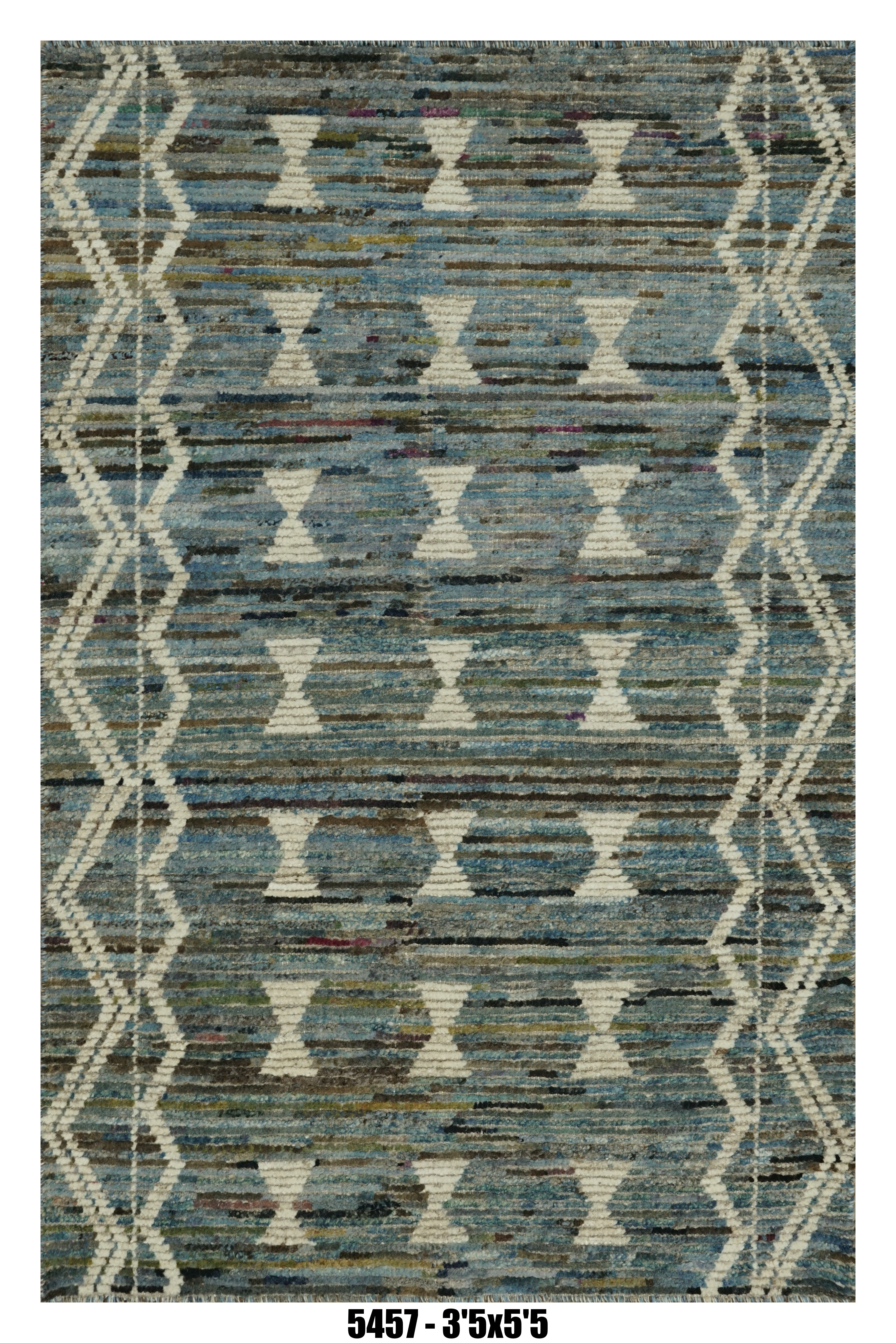 Moroccan Geometric Area Rug 3'5" x 5'5" | Blue Beige Diamond Pattern