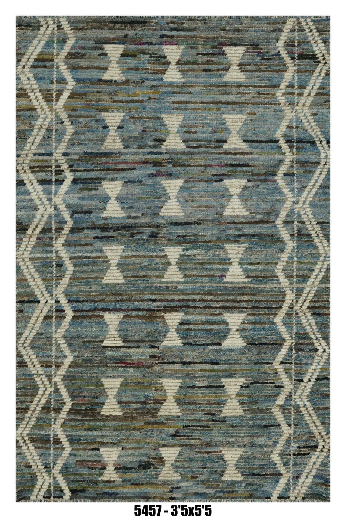 Moroccan Geometric Area Rug 3'5" x 5'5" | Blue Beige Diamond Pattern