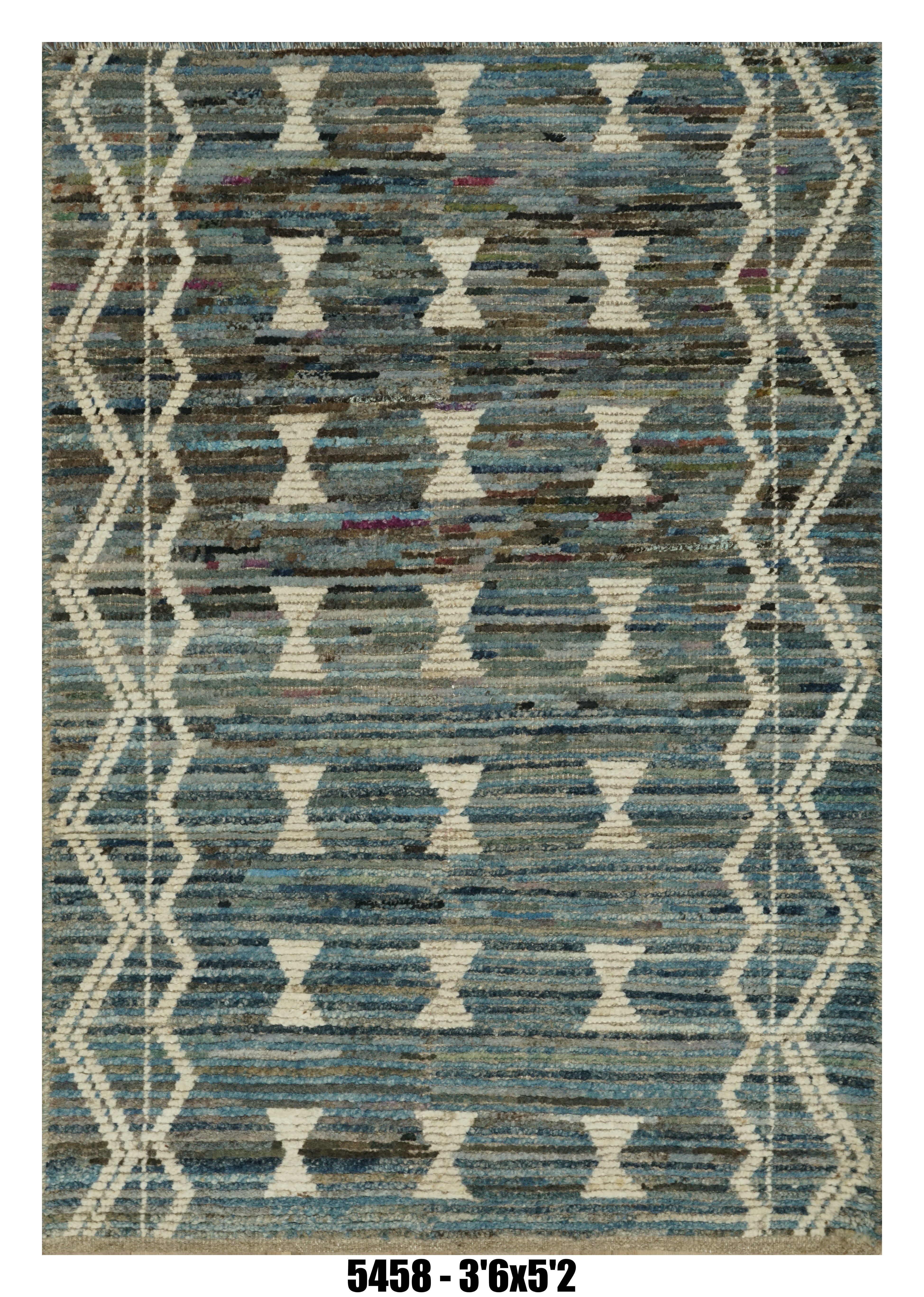 Moroccan Geometric Area Rug 3'6" x 5'2" | Blue Beige Diamond Pattern