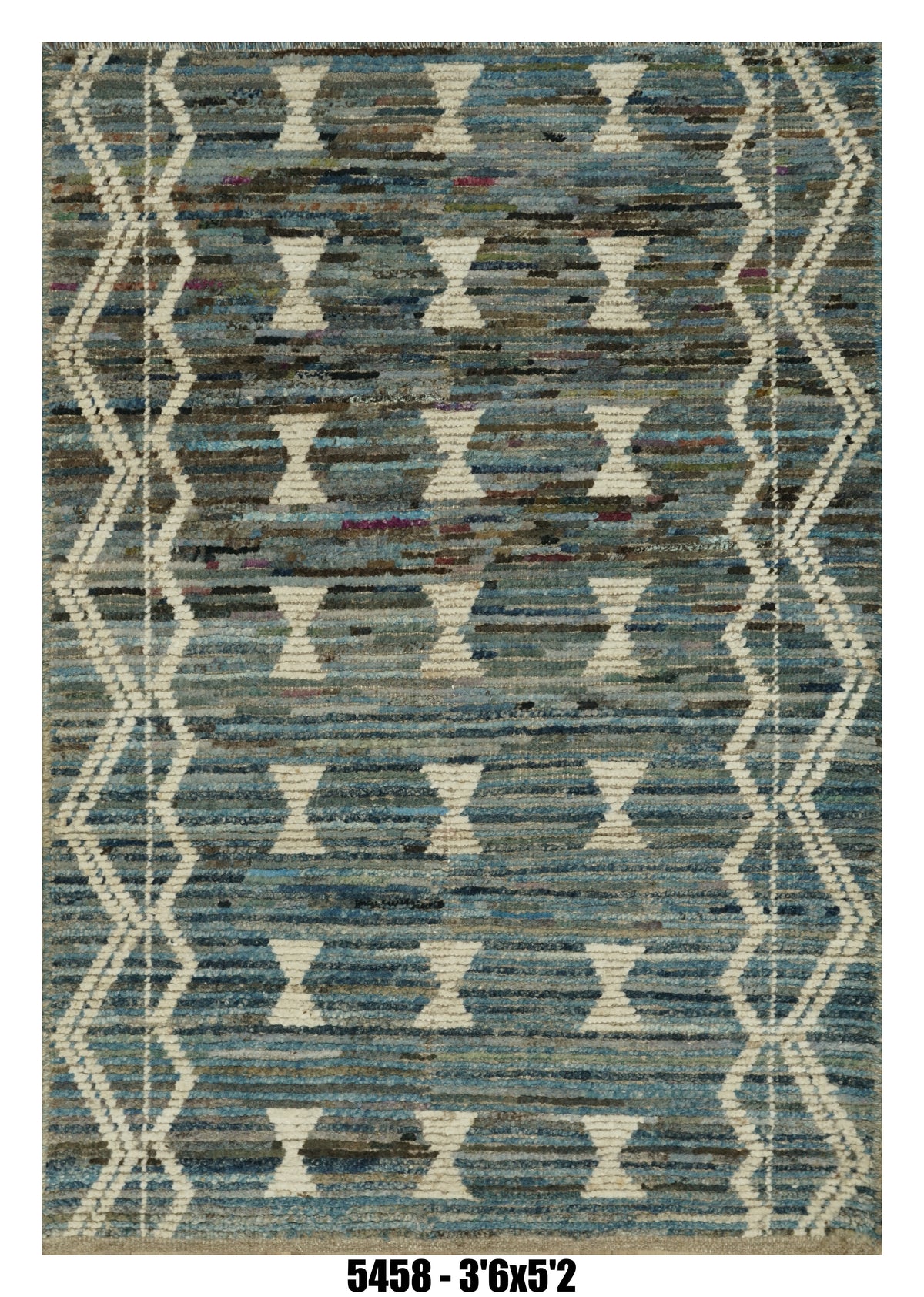 Moroccan Geometric Area Rug 3'6" x 5'2" | Blue Beige Diamond Pattern