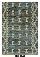 Moroccan Geometric Area Rug 3'6" x 5'2" | Blue Beige Diamond Pattern
