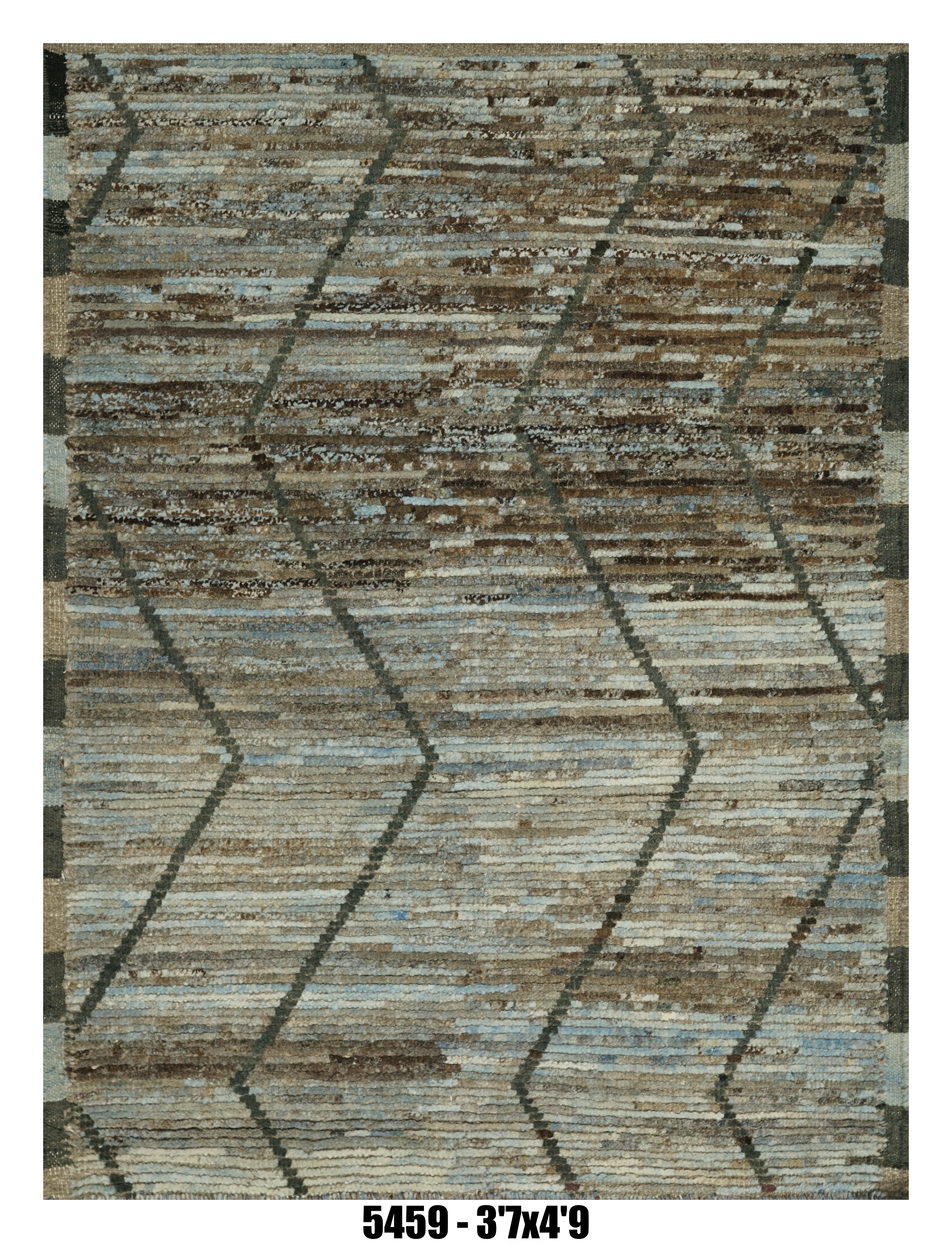 Moroccan Chevron Area Rug 3'7" x 4'9"  |  Blue Brown Textured Wave