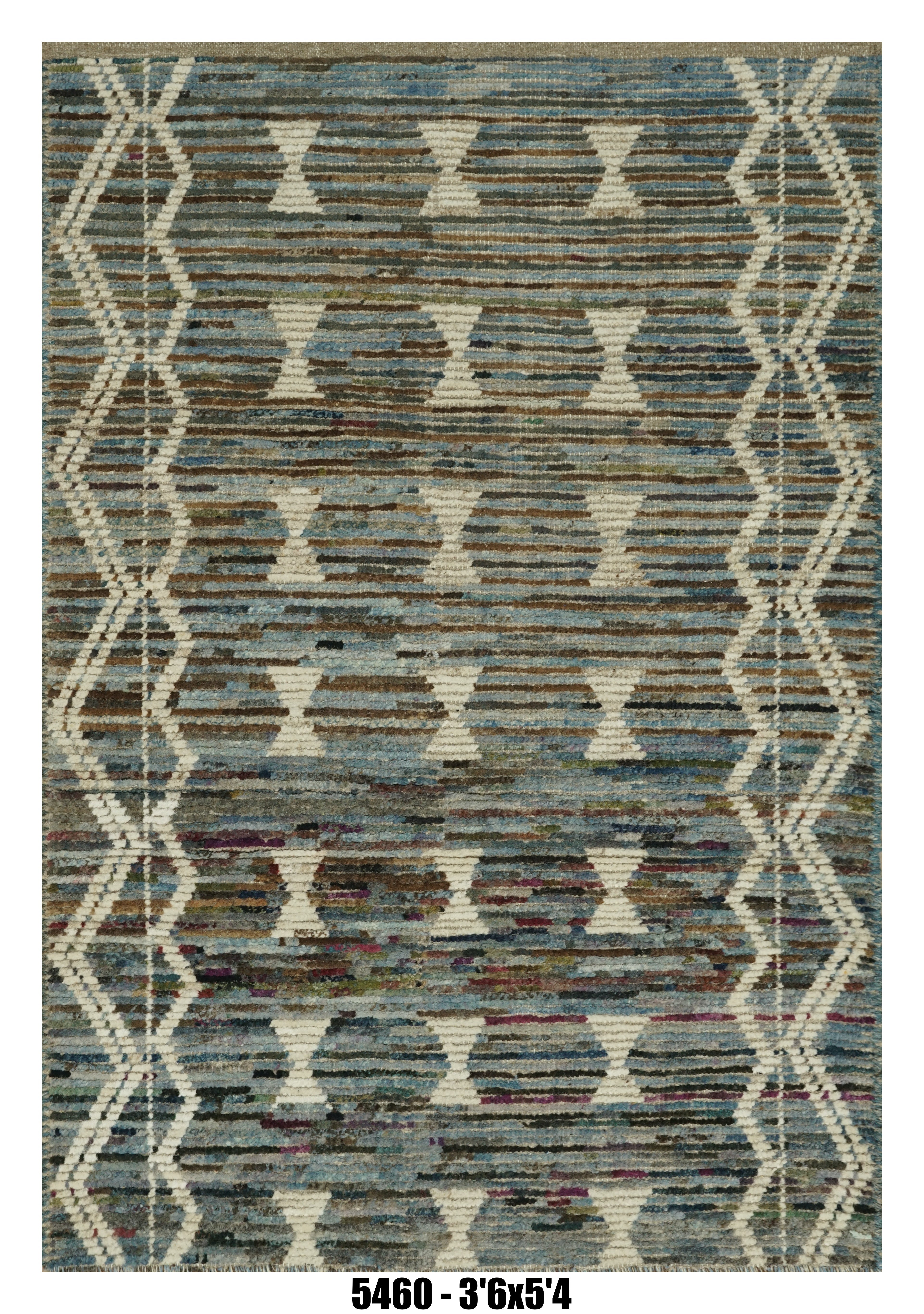 Moroccan Geometric Area Rug 3'6" x 5'4" | Blue Brown Textured Diamond Pattern