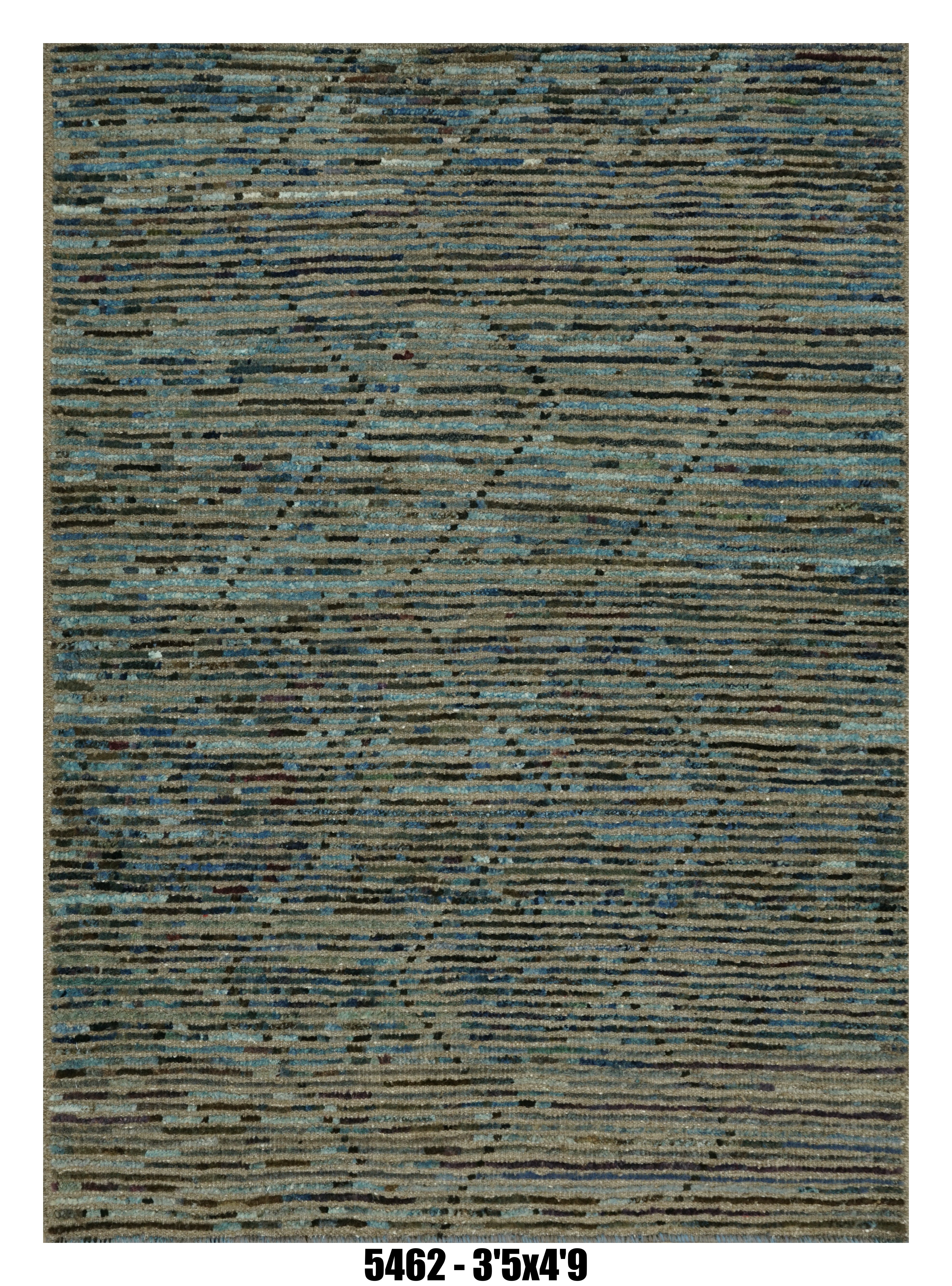 Moroccan Geometric Area Rug 3'5" x 4'9" | Blue Green Striped Pattern