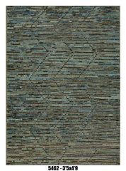 Moroccan Geometric Area Rug 3'5" x 4'9" | Blue Green Striped Pattern