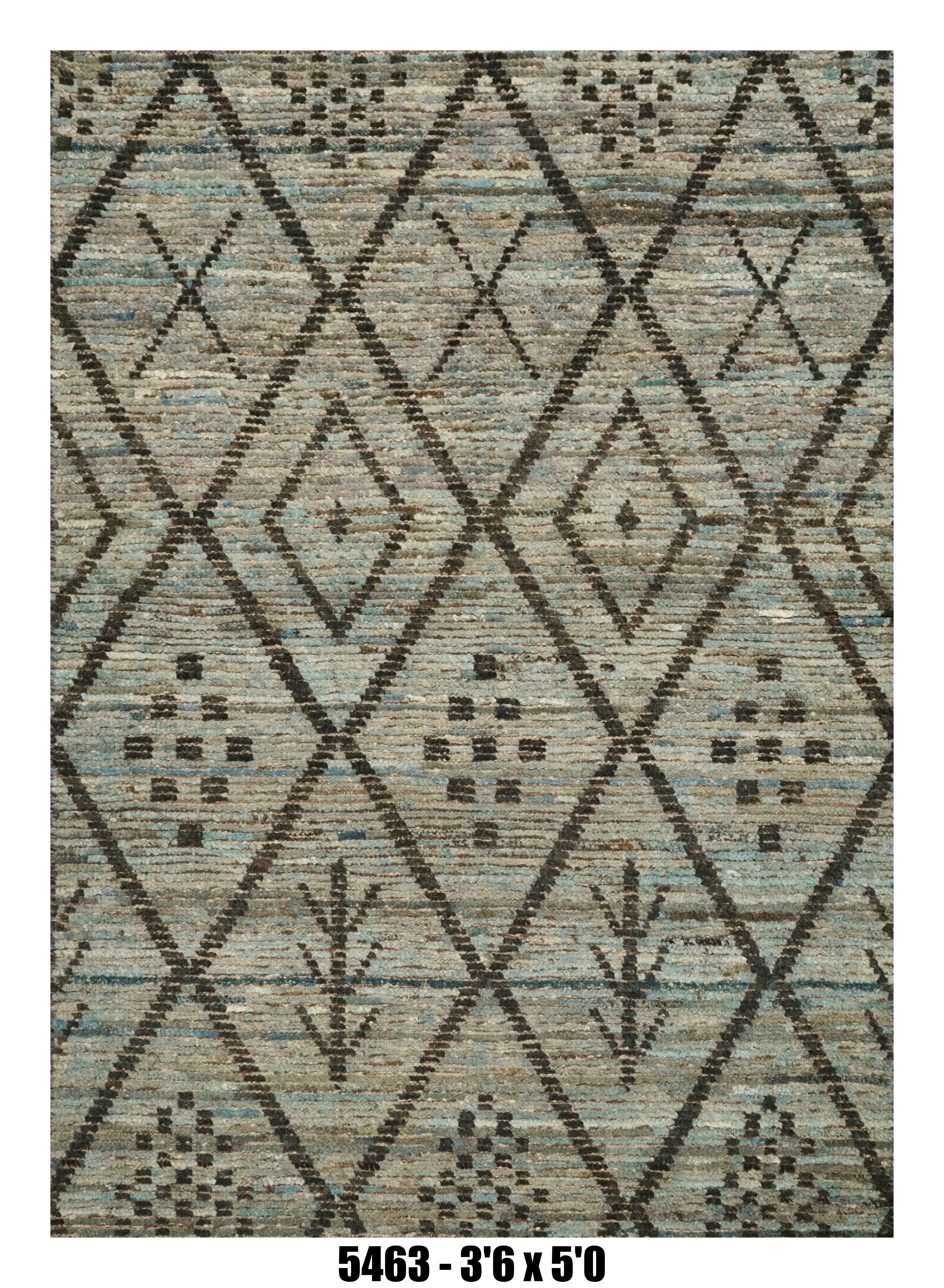Moroccan Diamond Area Rug 3'6" x 5'0" | Blue Brown Geometric Pattern