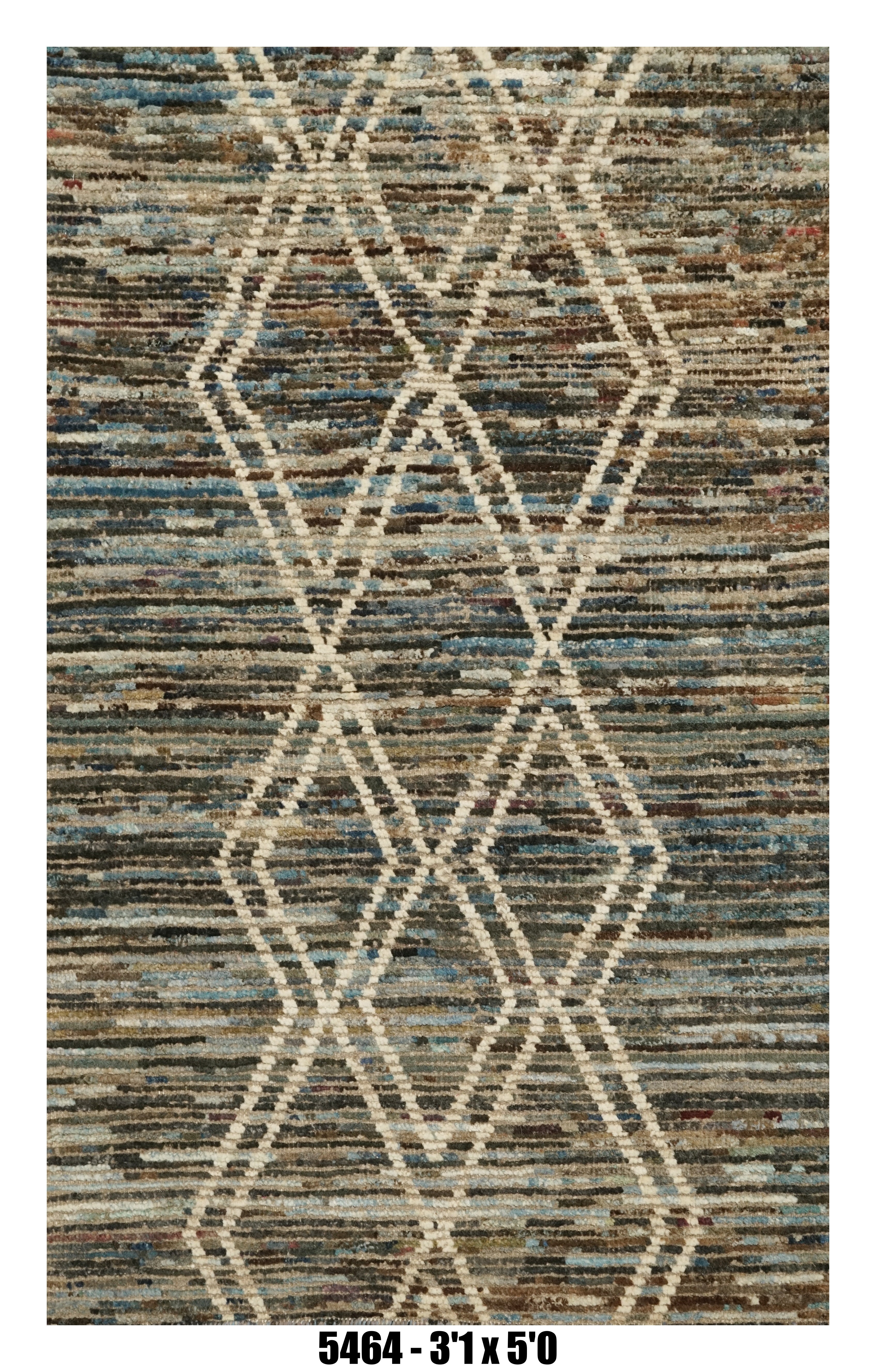 Moroccan Geometric Area Rug 3'1" x 5'0" | Blue Brown Diamond Pattern