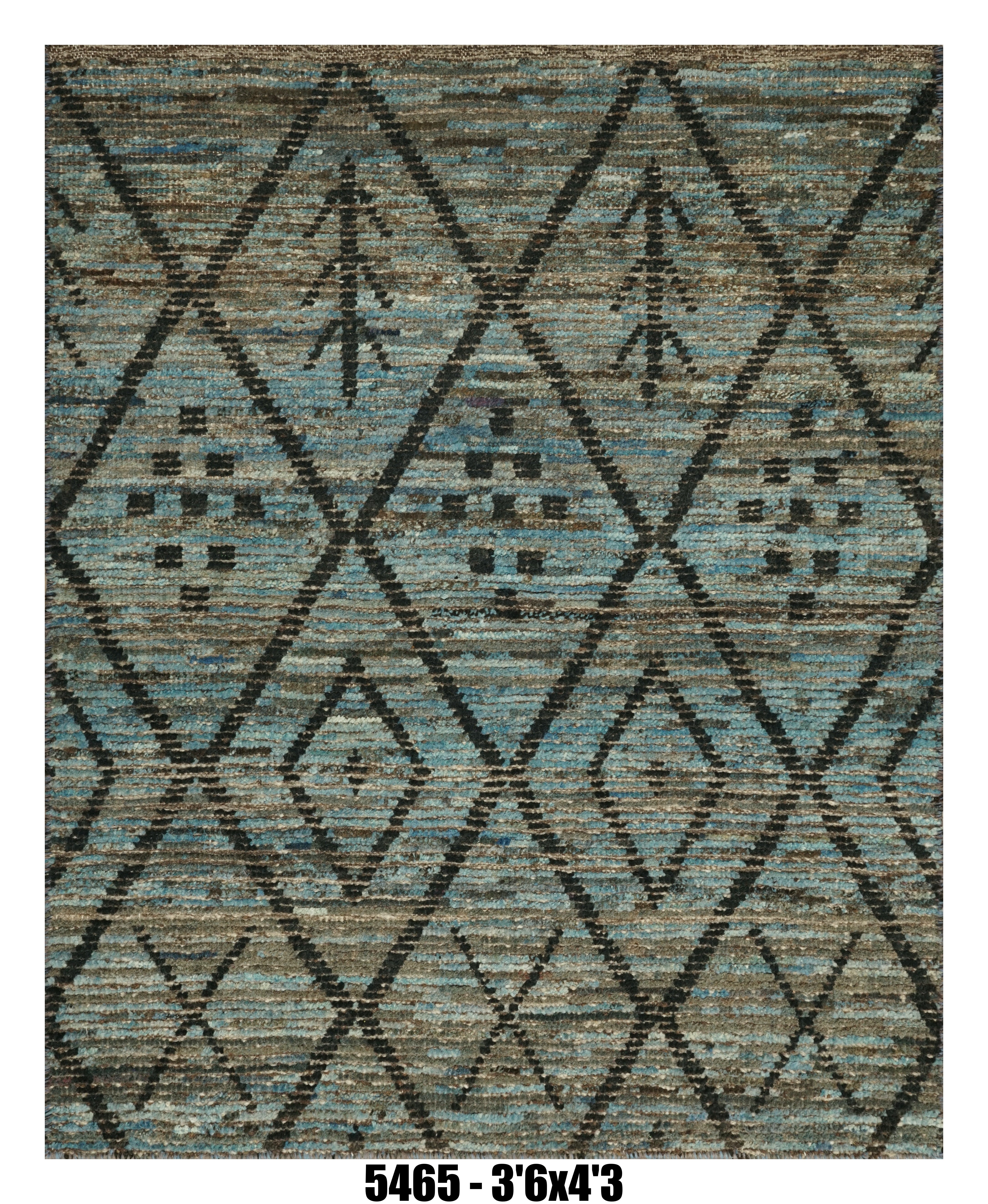Moroccan Diamond Area Rug 3'6" x 4'3" |  Blue Brown Geometric Pattern