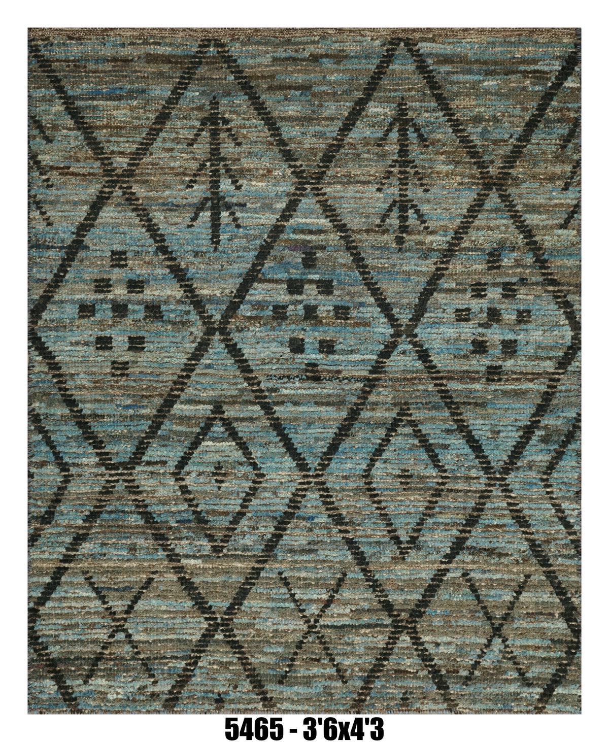 Moroccan Diamond Area Rug 3'6" x 4'3" |  Blue Brown Geometric Pattern