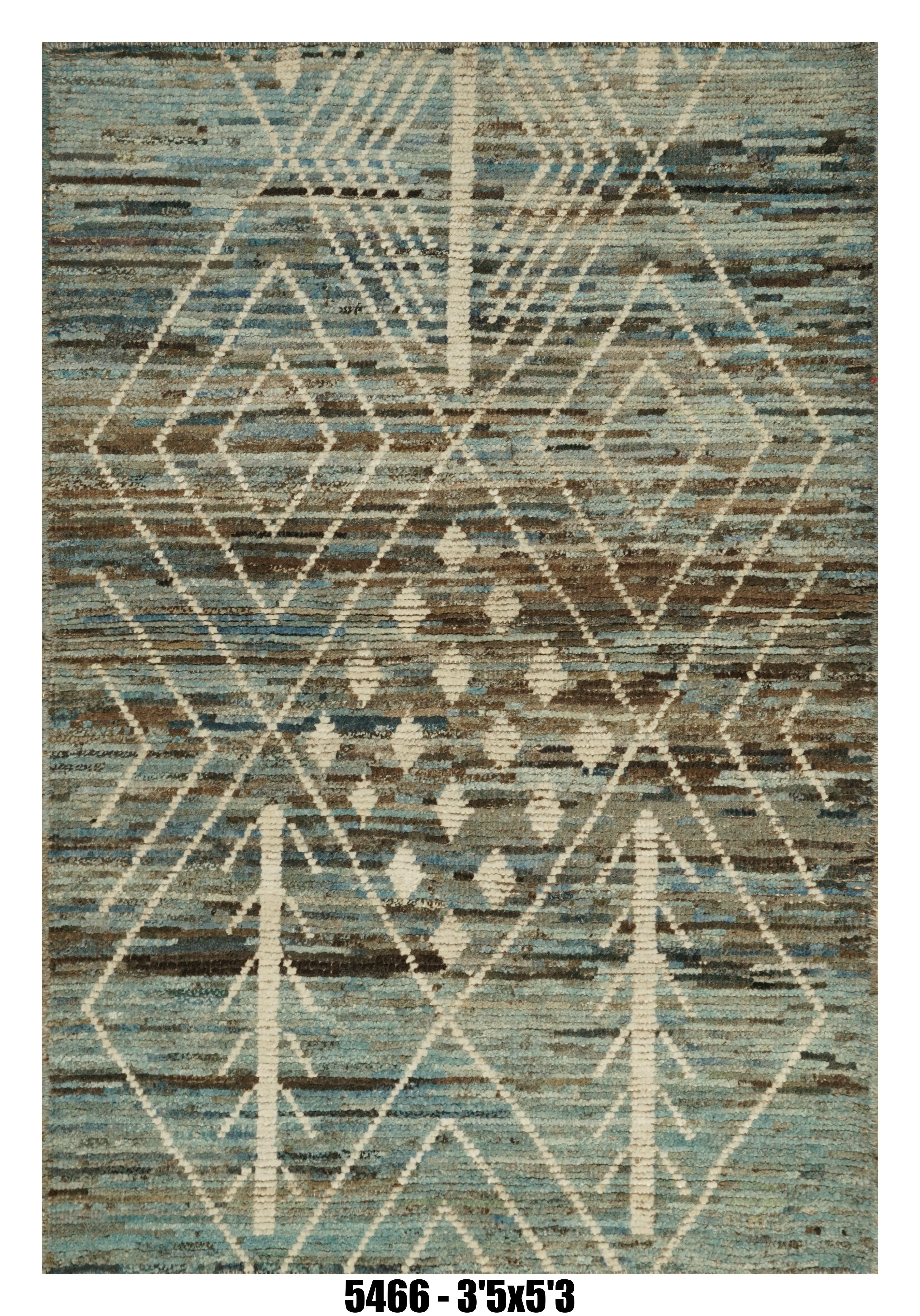 Moroccan Geometric Area Rug 3'5" x 5'3" |  Blue Brown Diamond & Tree Pattern
