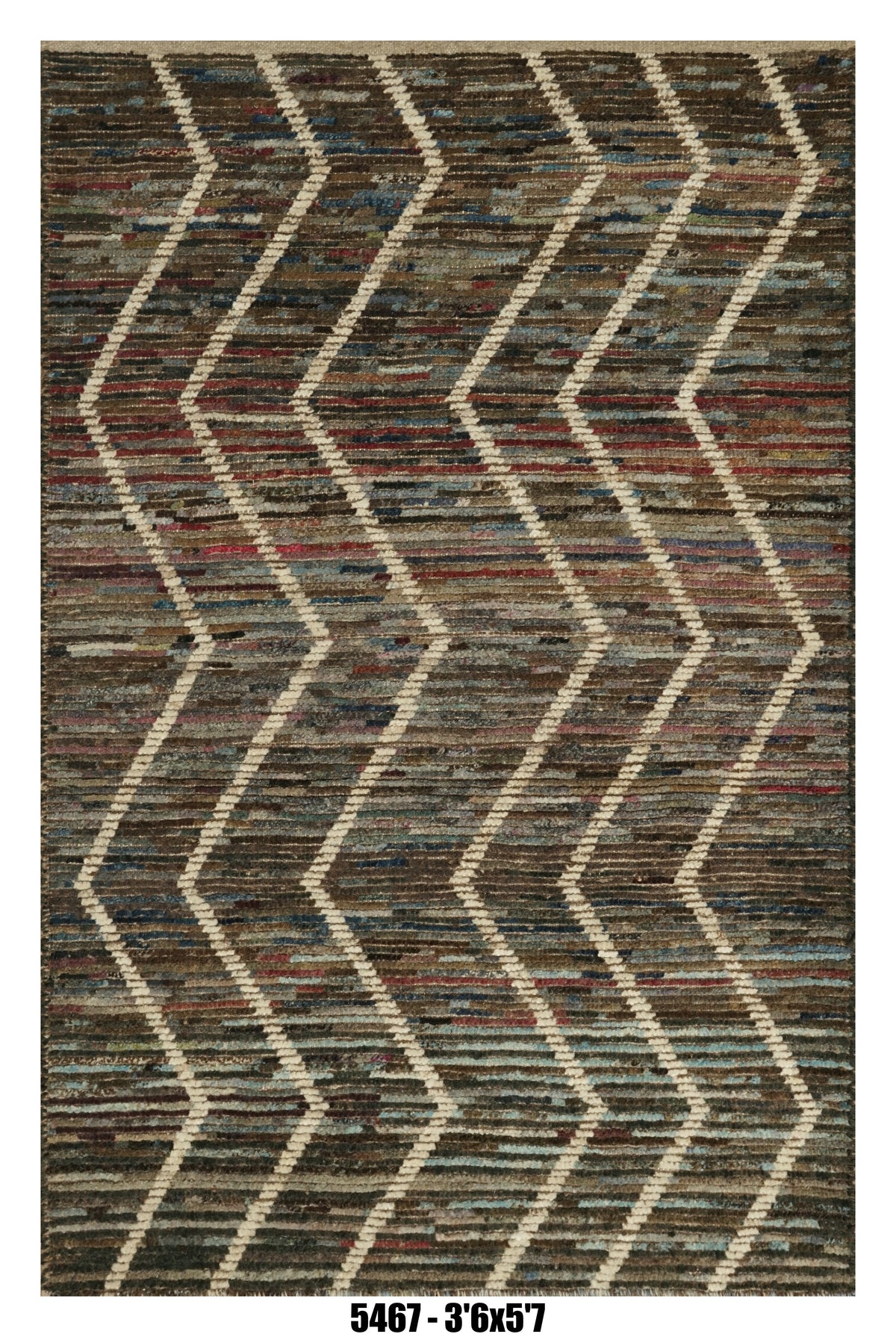 Moroccan Chevron Area Rug 3'6" x 5'7" | Blue Brown Textured Chevron Pattern