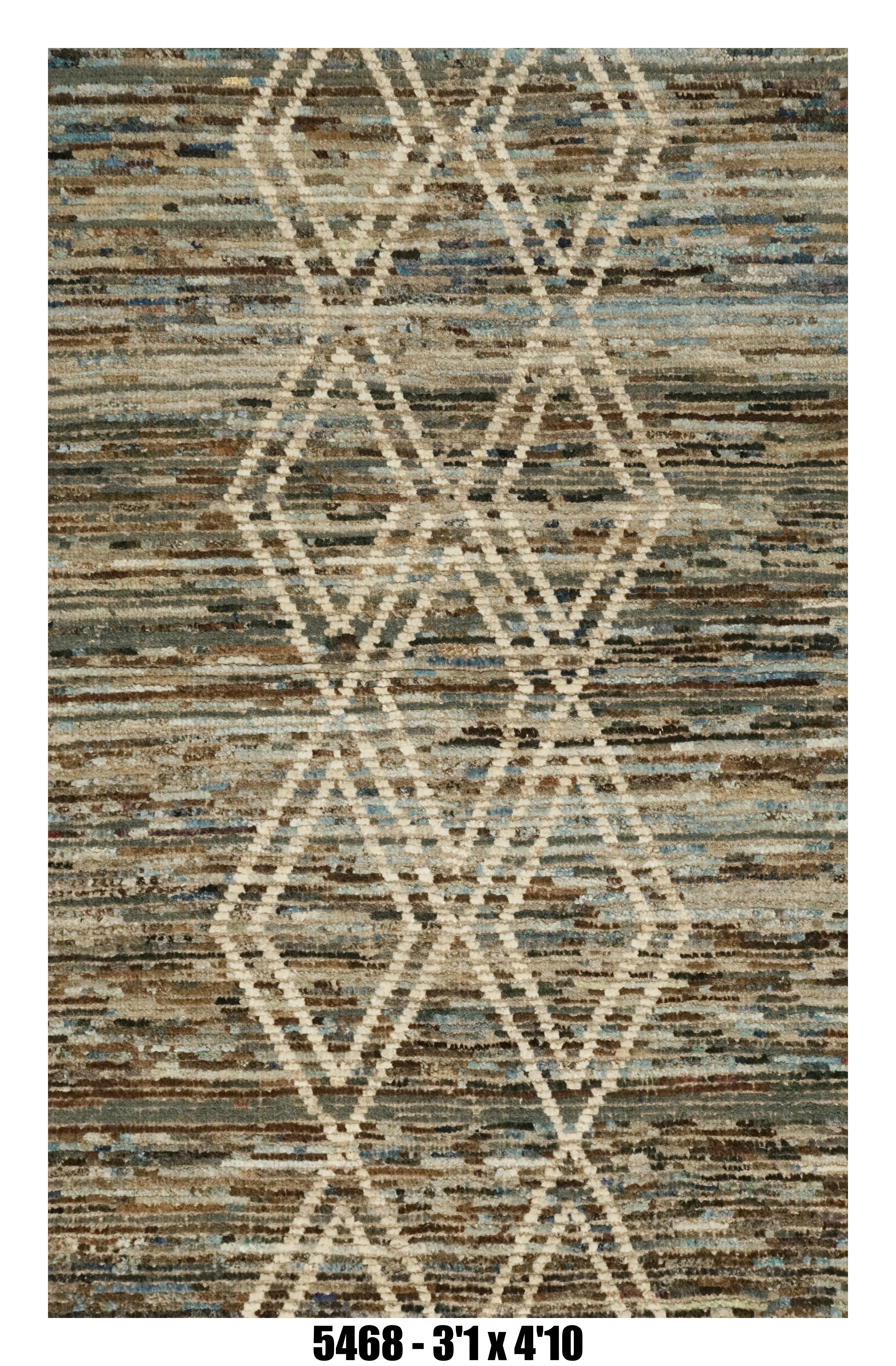 Moroccan Geometric Area Rug 3'1" x 4'10"  | Blue Brown Diamond Pattern