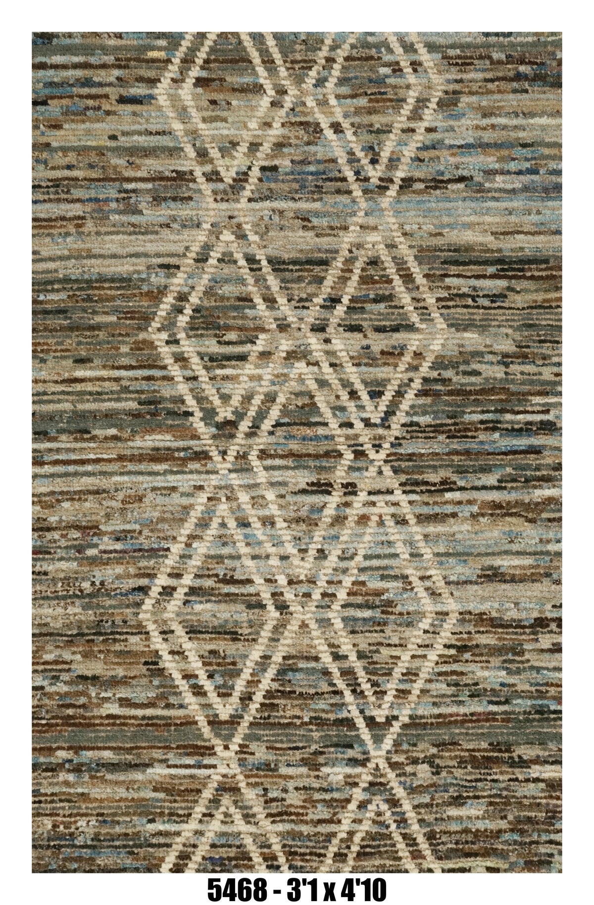 Moroccan Geometric Area Rug 3'1" x 4'10"  | Blue Brown Diamond Pattern