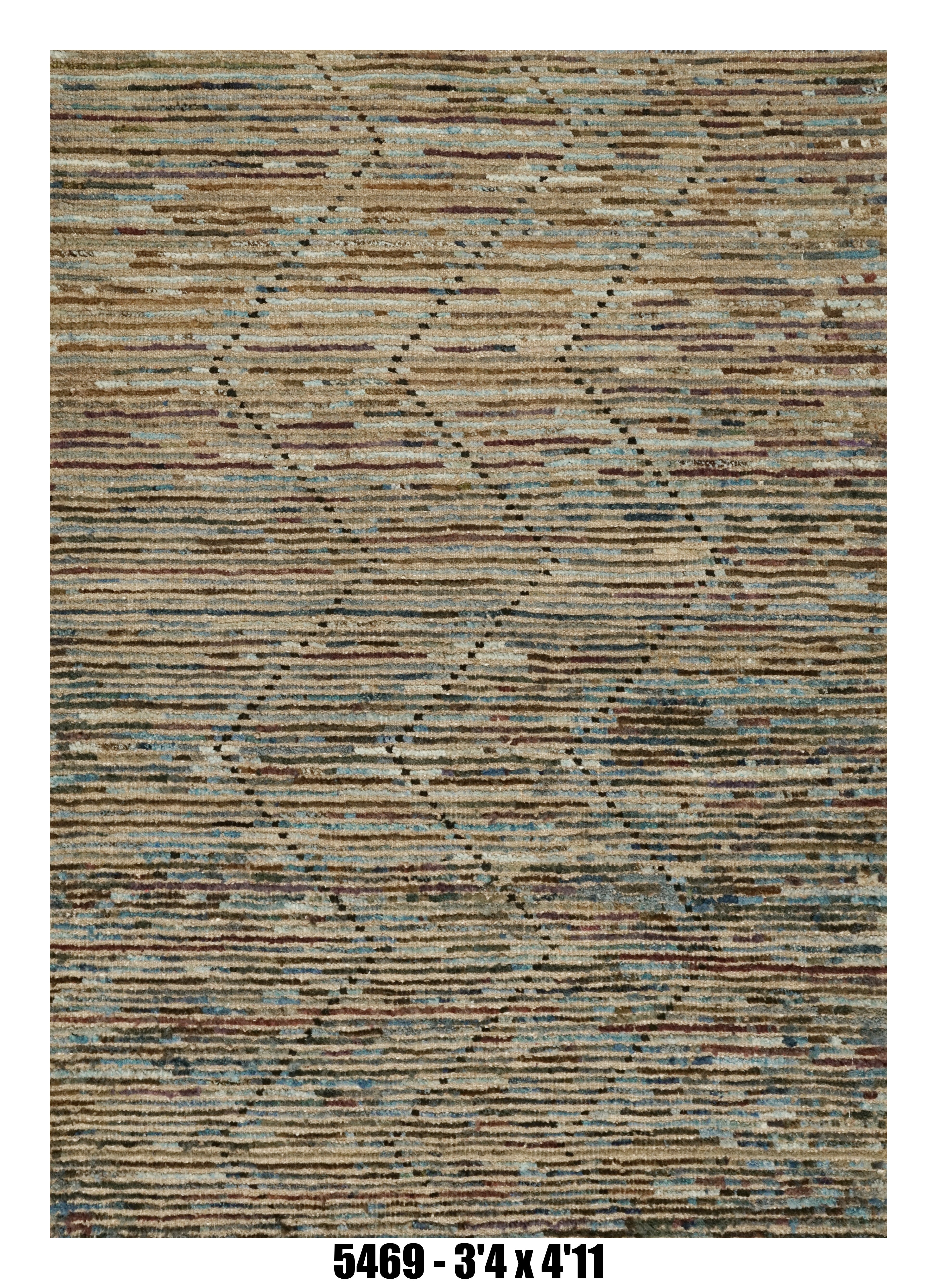 Moroccan Chevron Area Rug 3'4" x 4'11" | Blue Brown Textured Chevron Pattern