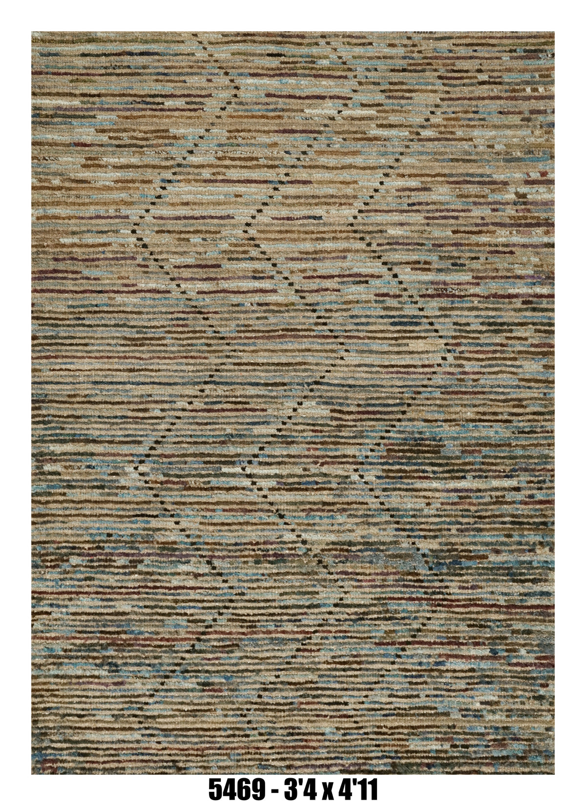 Moroccan Chevron Area Rug 3'4" x 4'11" | Blue Brown Textured Chevron Pattern