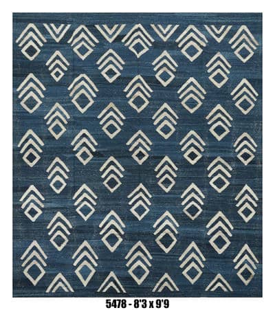 Navy Blue Geometric Kilim Area Rug – Ivory Tribal Diamond Pattern – 8'3" x 9'9"