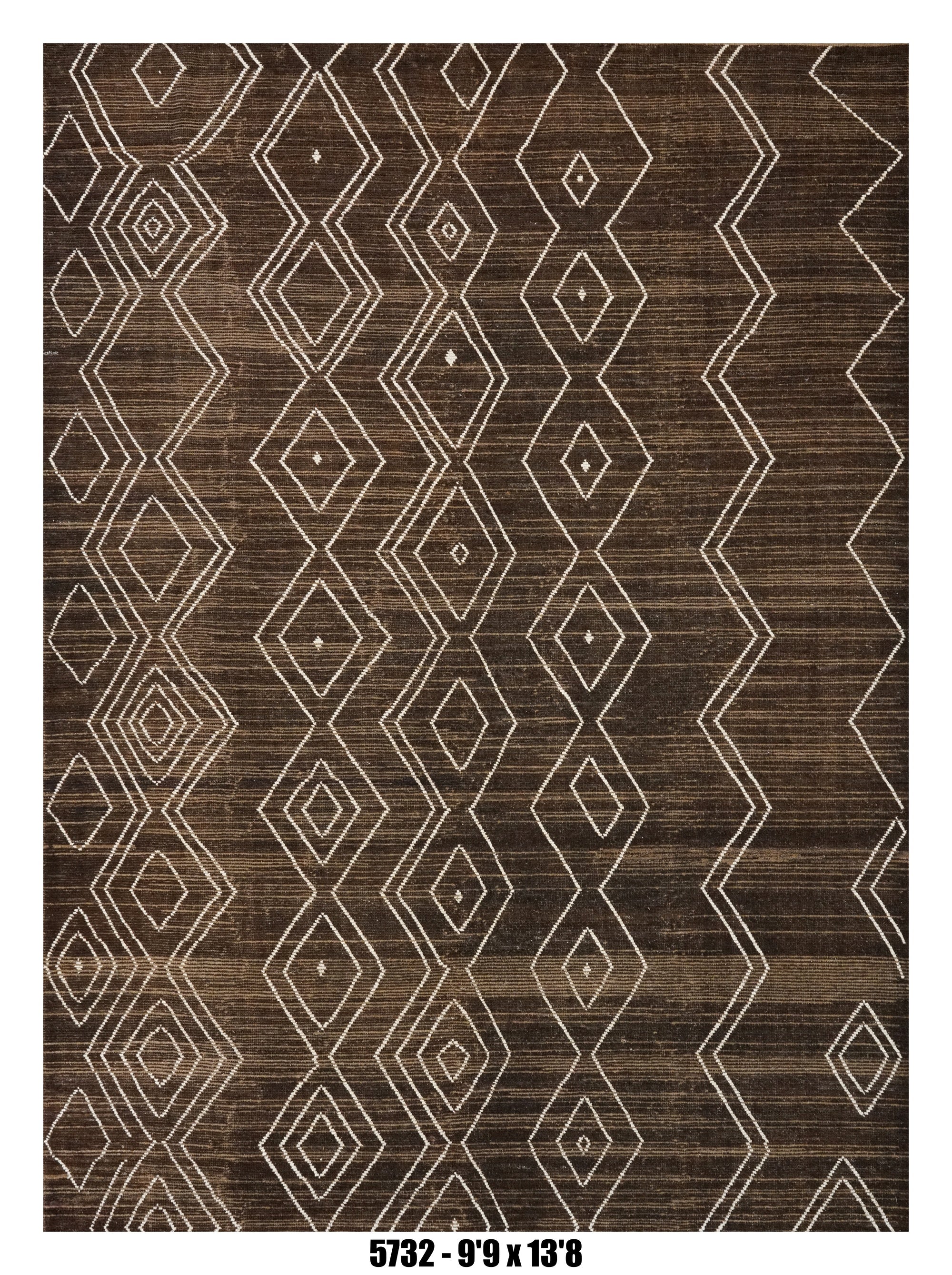 Moroccan Geometric Area Rug 9'9" x 13'8" | Espresso Brown Ivory Diamond Chevron