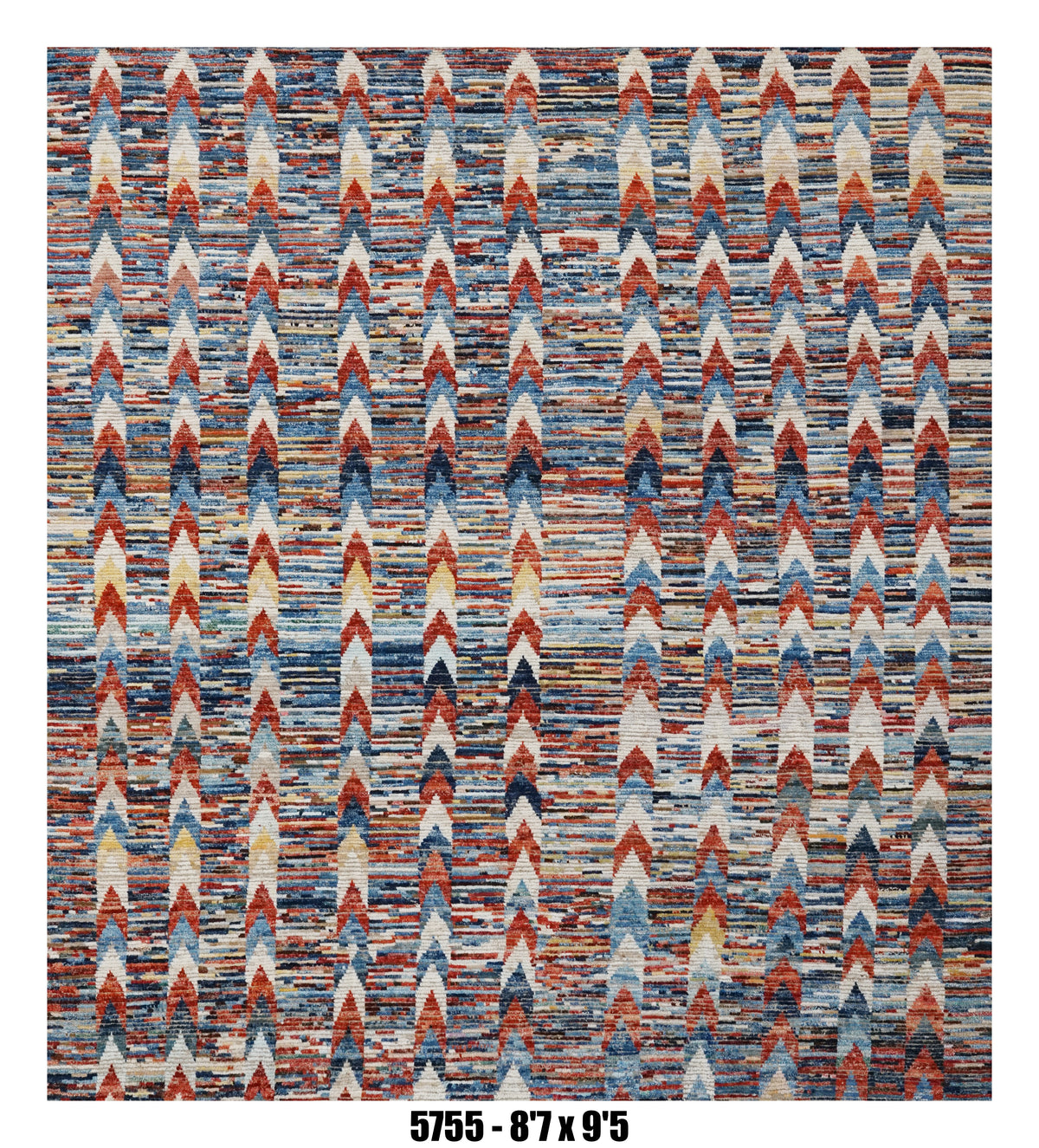 Moroccan Chevron Area Rug 8'7" x 9'5" | Multicolor Blue Red Geometric Pattern