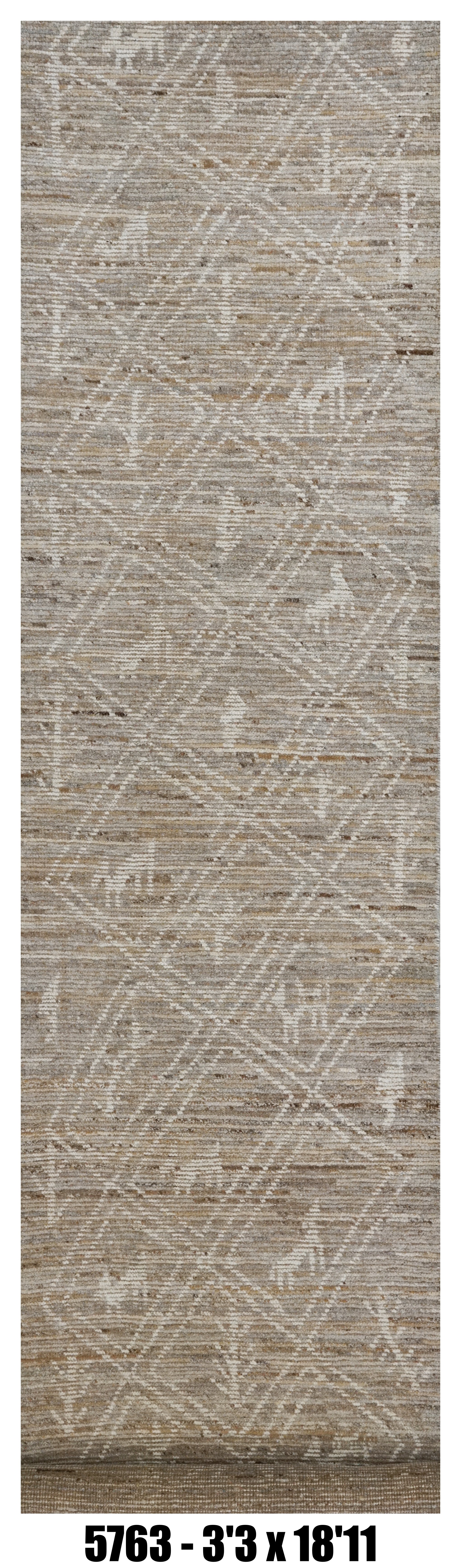 Moroccan Runner Rug 3'3" x 18'11"  | Taupe Ivory Tribal Animal Hallway Rug