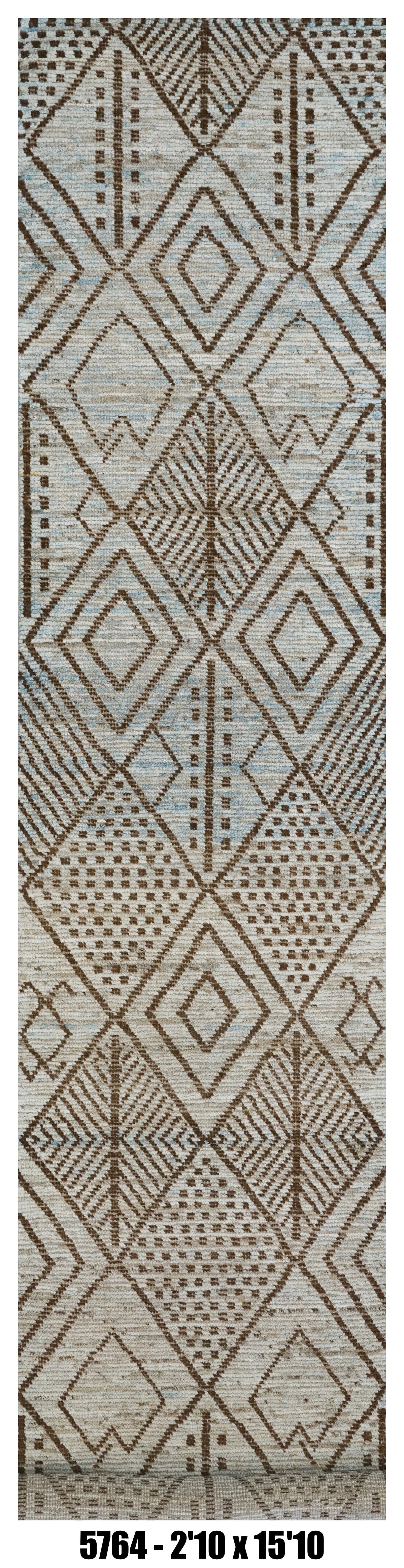 Moroccan Runner Rug 2'10" x 15'10" | Ivory Brown Tribal Diamond Hallway Rug