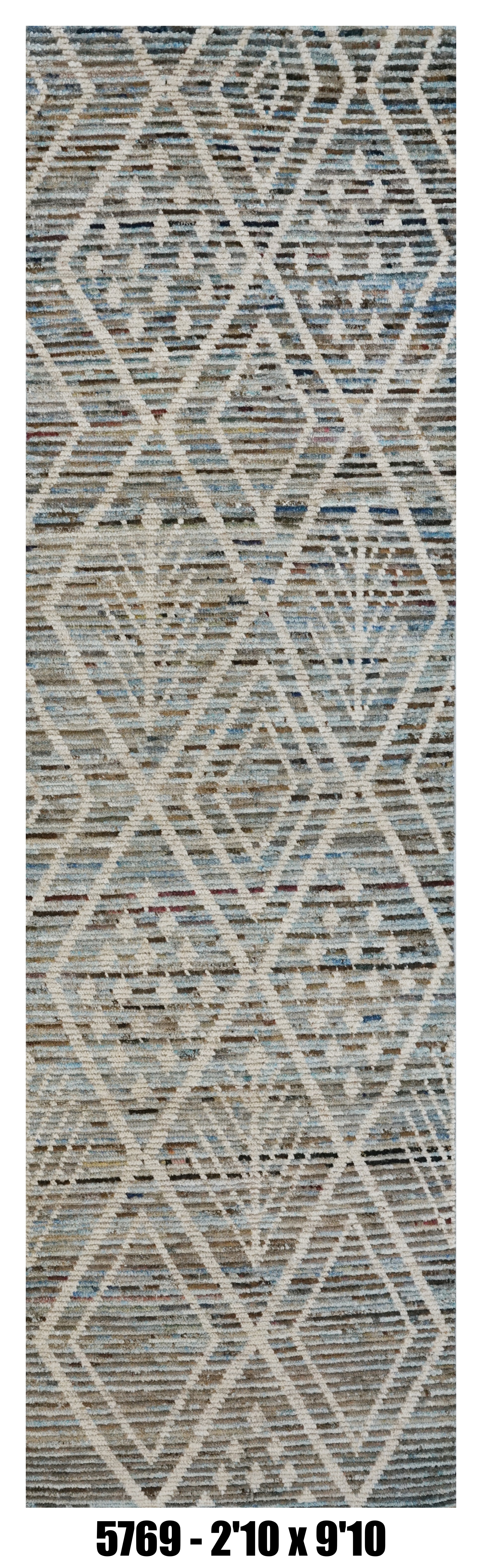 Moroccan Runner Rug 2'10" x 9'10"  |  Blue Gray Ivory Tribal Diamond Hallway Rug